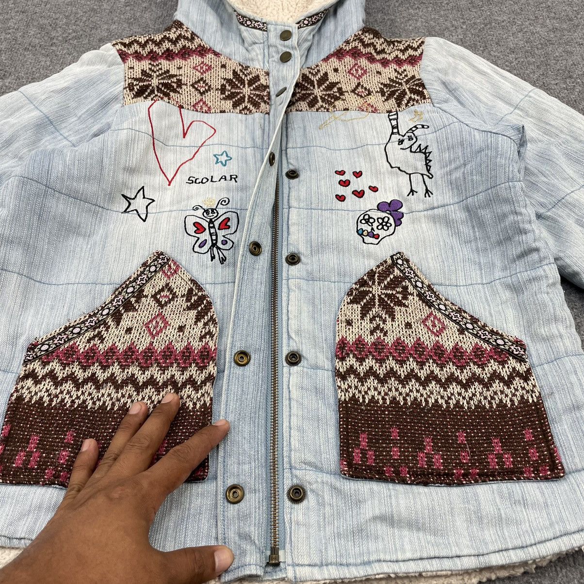 Japanese Brand Scolar Denim Embroidery Sherpa Jacket Size US M / EU 48-50 / 2 - 3 Thumbnail