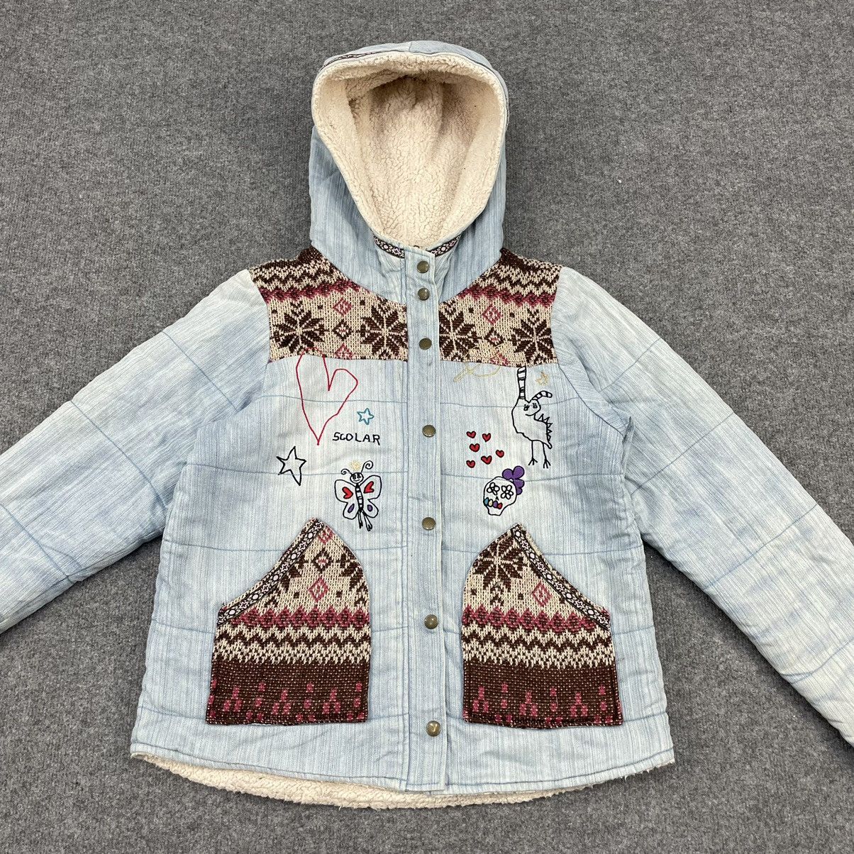 Japanese Brand Scolar Denim Embroidery Sherpa Jacket Size US M / EU 48-50 / 2 - 2 Thumbnail