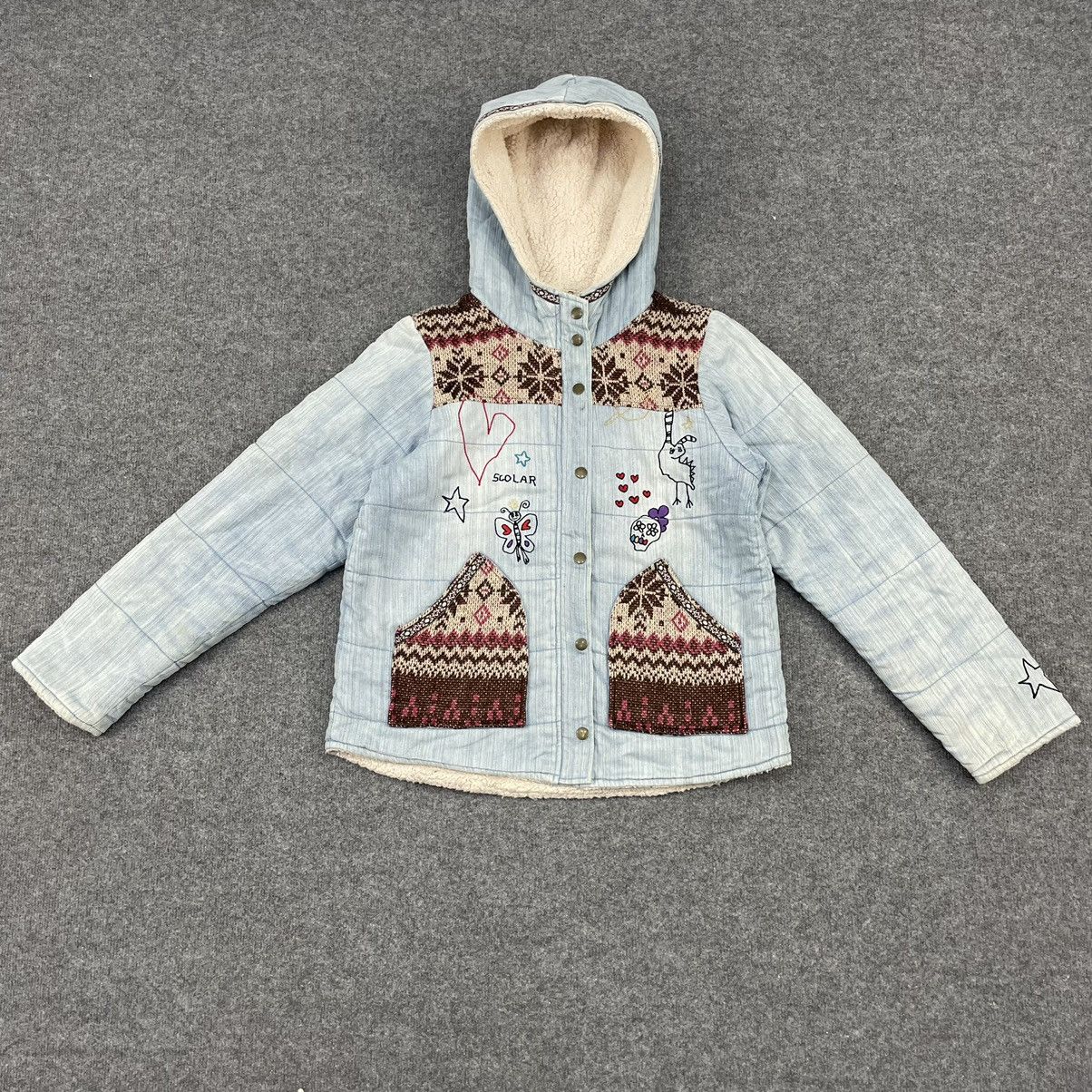 Japanese Brand Scolar Denim Embroidery Sherpa Jacket Size US M / EU 48-50 / 2 - 1 Thumbnail