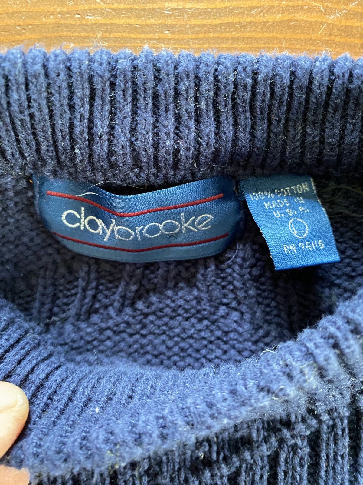 Vintage Vintage 80’s Claybrooke Navy Diamond Pattern Knit Sweater Size US L / EU 52-54 / 3 - 3 Thumbnail
