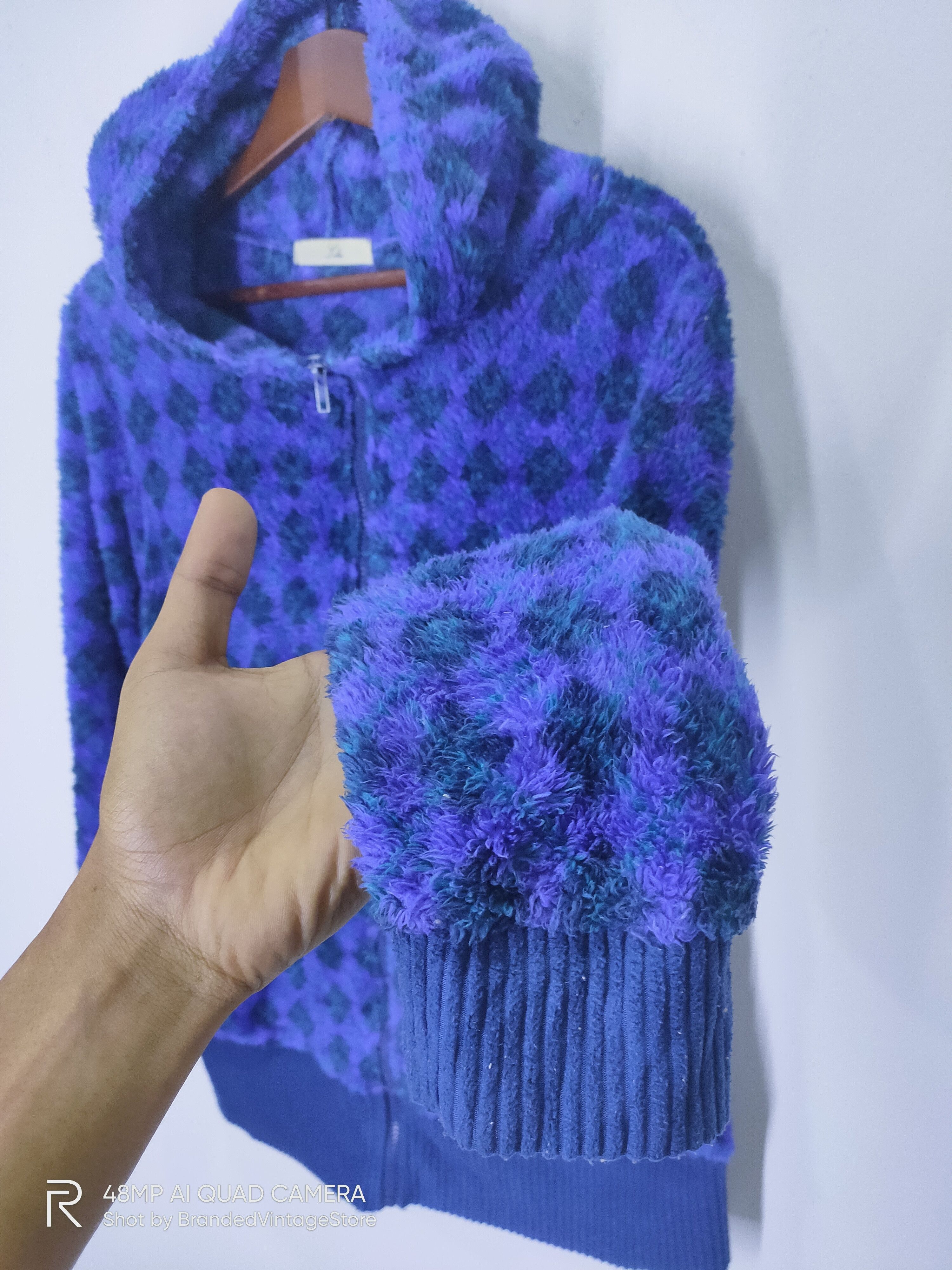 Jeremy Argyle Vintage LIBRE Argyle Fleece Sherpa Colourful Hoodie Jacket Size M / US 6-8 / IT 42-44 - 6 Thumbnail