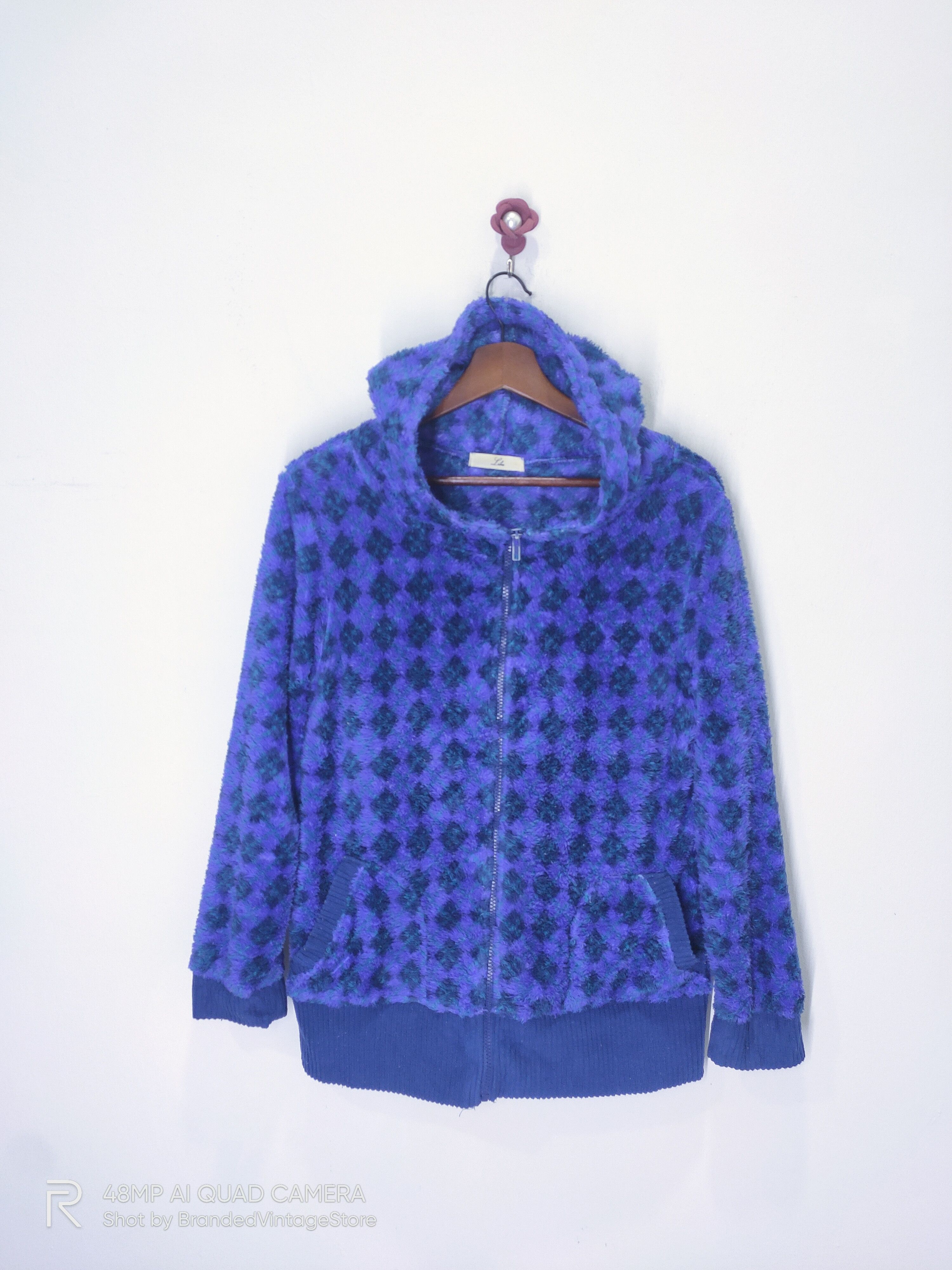 Jeremy Argyle Vintage LIBRE Argyle Fleece Sherpa Colourful Hoodie Jacket Size M / US 6-8 / IT 42-44 - 2 Thumbnail