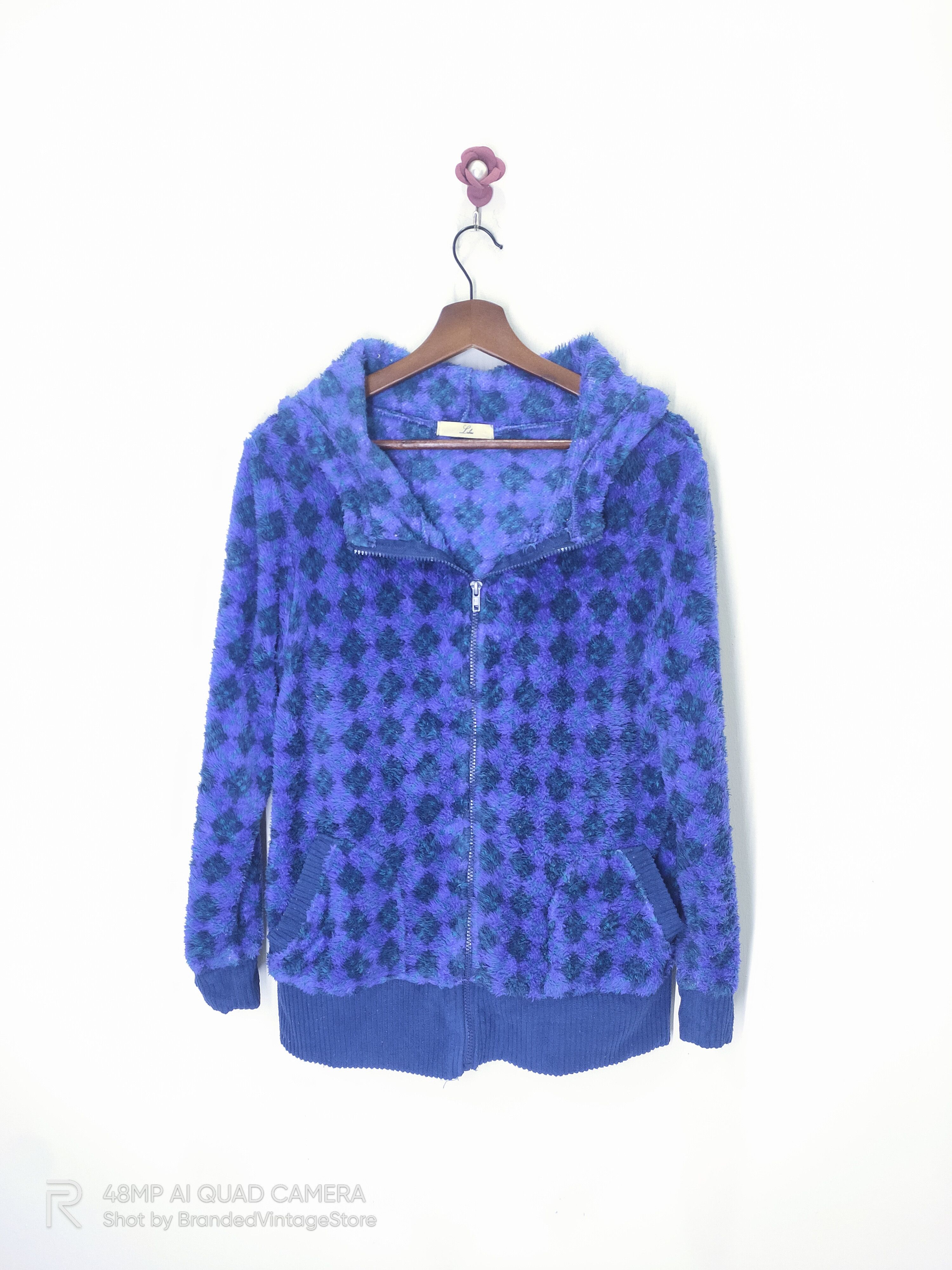 Jeremy Argyle Vintage LIBRE Argyle Fleece Sherpa Colourful Hoodie Jacket Size M / US 6-8 / IT 42-44 - 1 Thumbnail
