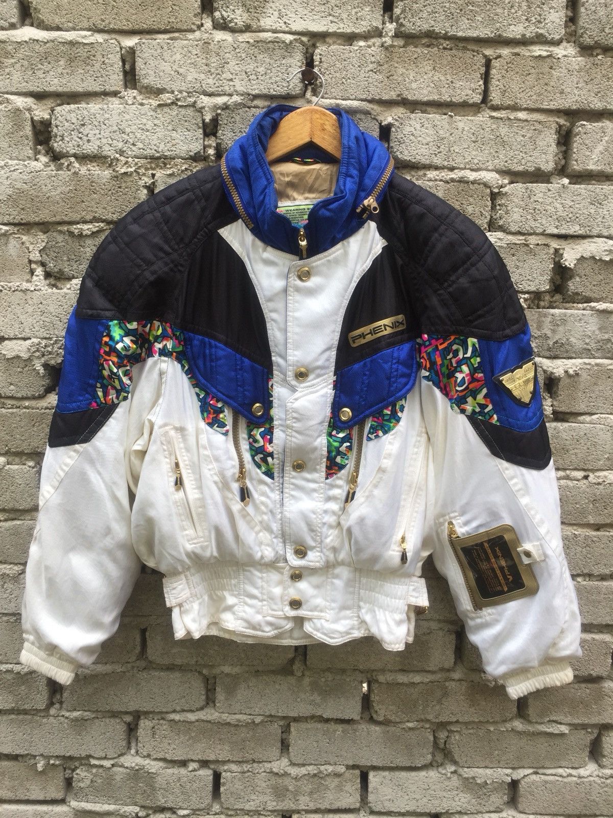 image of 90's Phenix Japan Multicolor Skiing Bomber Jacket in White Mix, Men's (Size Large)