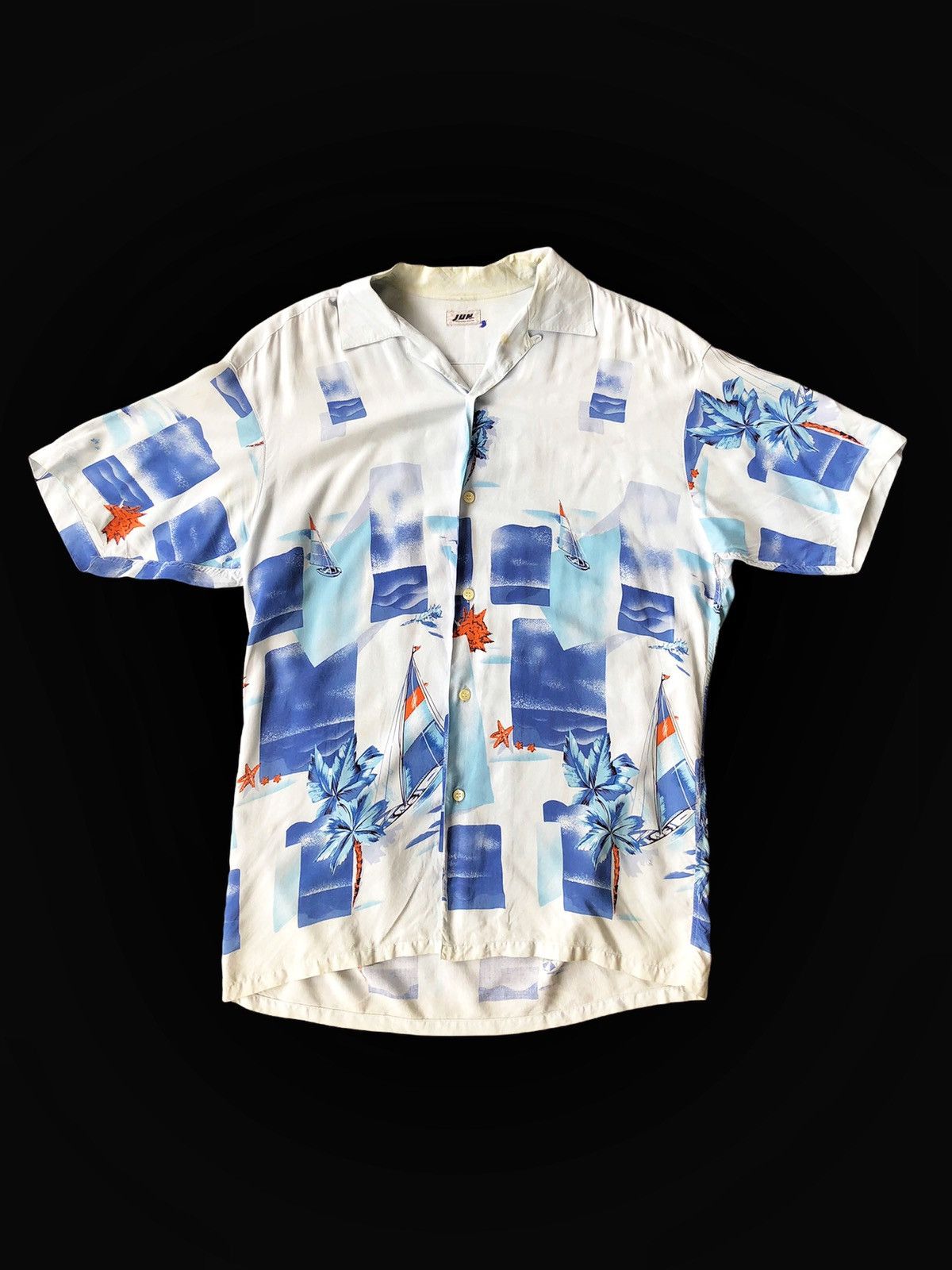 image of Aloha Wear x Junya Watanabe Grail90S Jun Men Yacht Motif Rayon Aloha Shirt in Light Blue (Size Medi