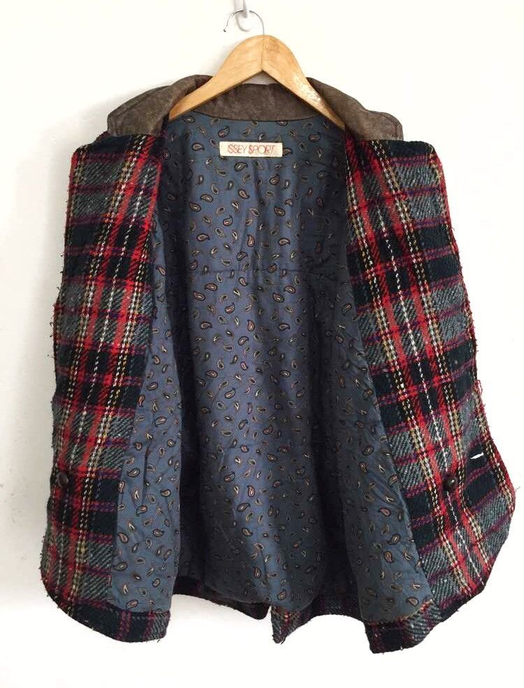 Issey Miyake GRAIL🔥IS Bondage Plaid Wool Leather Varsity Jacket Size US L / EU 52-54 / 3 - 2 Thumbnail
