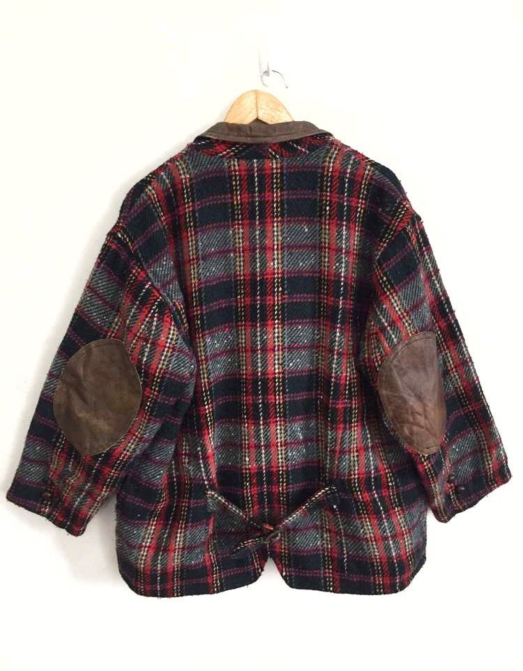 Issey Miyake GRAIL🔥IS Bondage Plaid Wool Leather Varsity Jacket Size US L / EU 52-54 / 3 - 3 Thumbnail