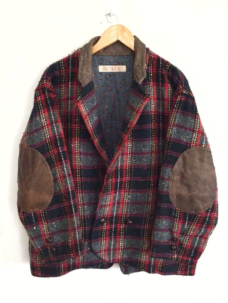 Issey Miyake GRAIL🔥IS Bondage Plaid Wool Leather Varsity Jacket Size US L / EU 52-54 / 3 - 1 Thumbnail