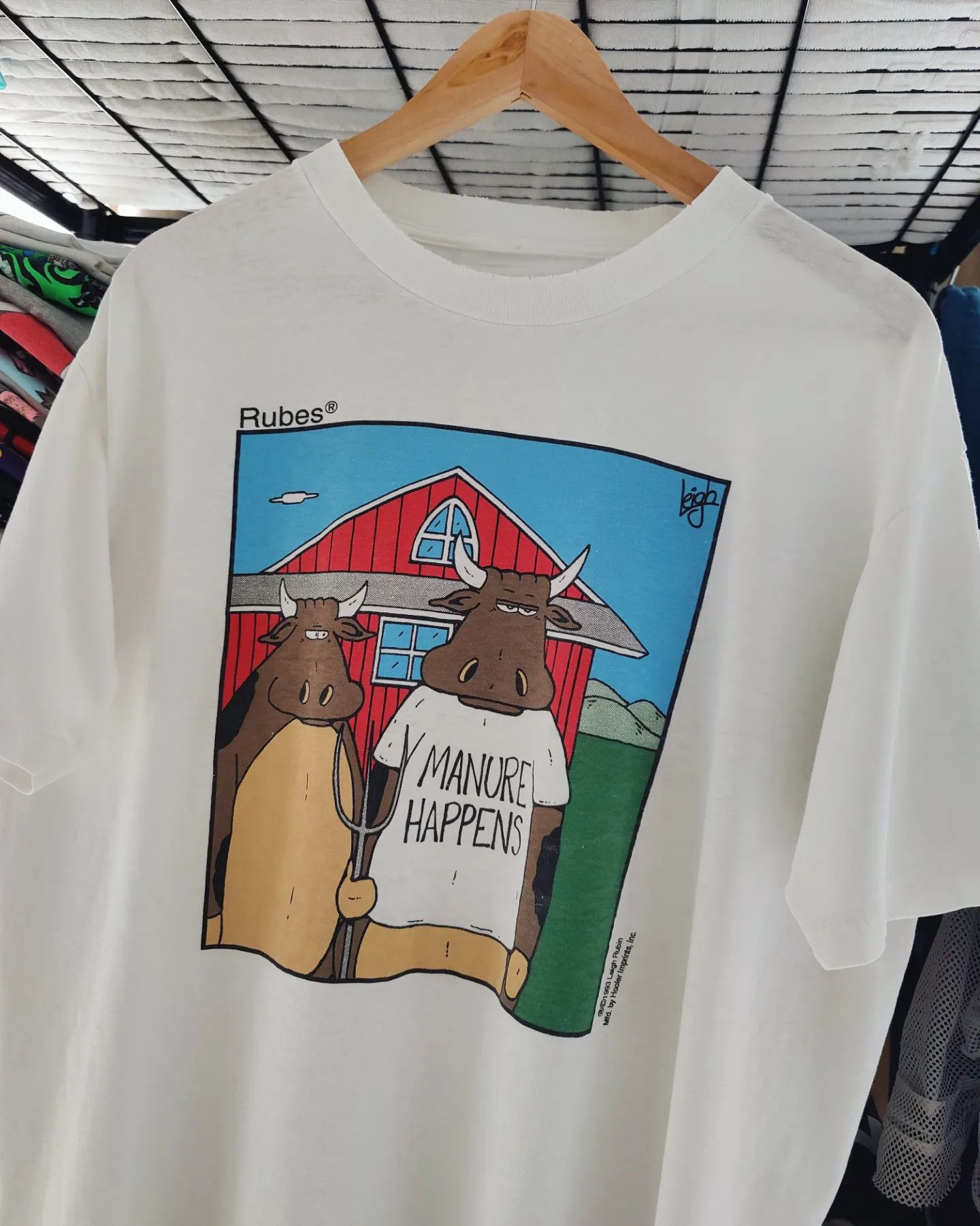 Vintage 1993 Leigh Rubin - American Gothic Parody 🧑🏿‍🌾🐮 Size US L / EU 52-54 / 3 - 8 Thumbnail