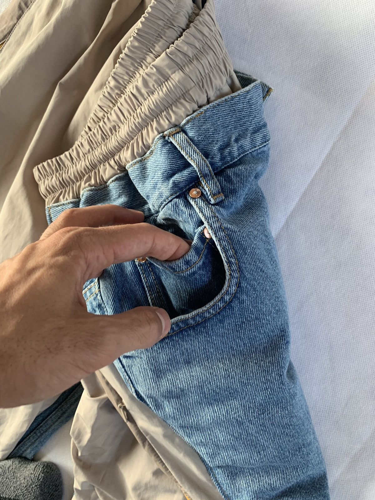 Martine Rose Hybrid Denim Track Pants in Light Blue Size US 34 / EU 50 - 12 Thumbnail