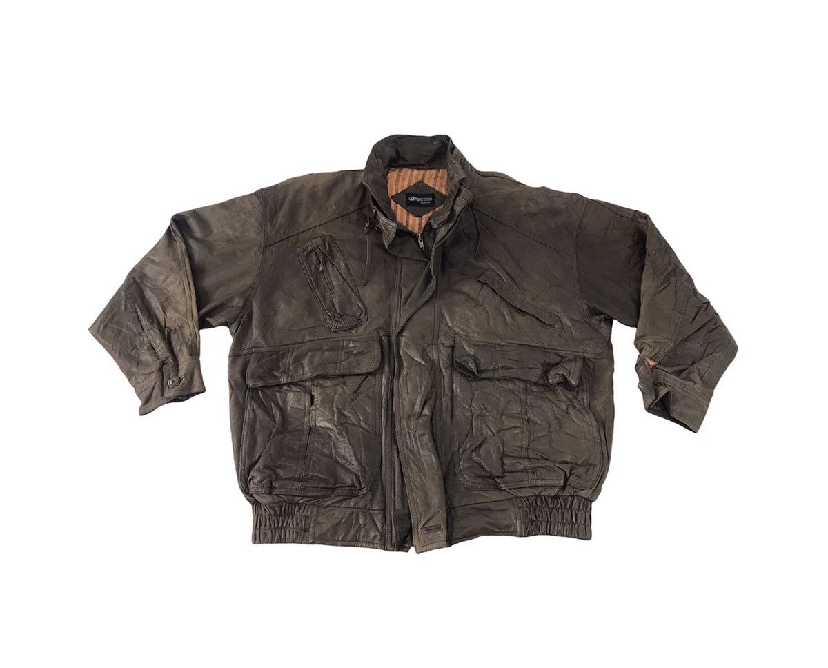 Vintage Uomo Anmo Bomber Leather Jacket Trucker Workwear Size US L / EU 52-54 / 3 - 1 Thumbnail