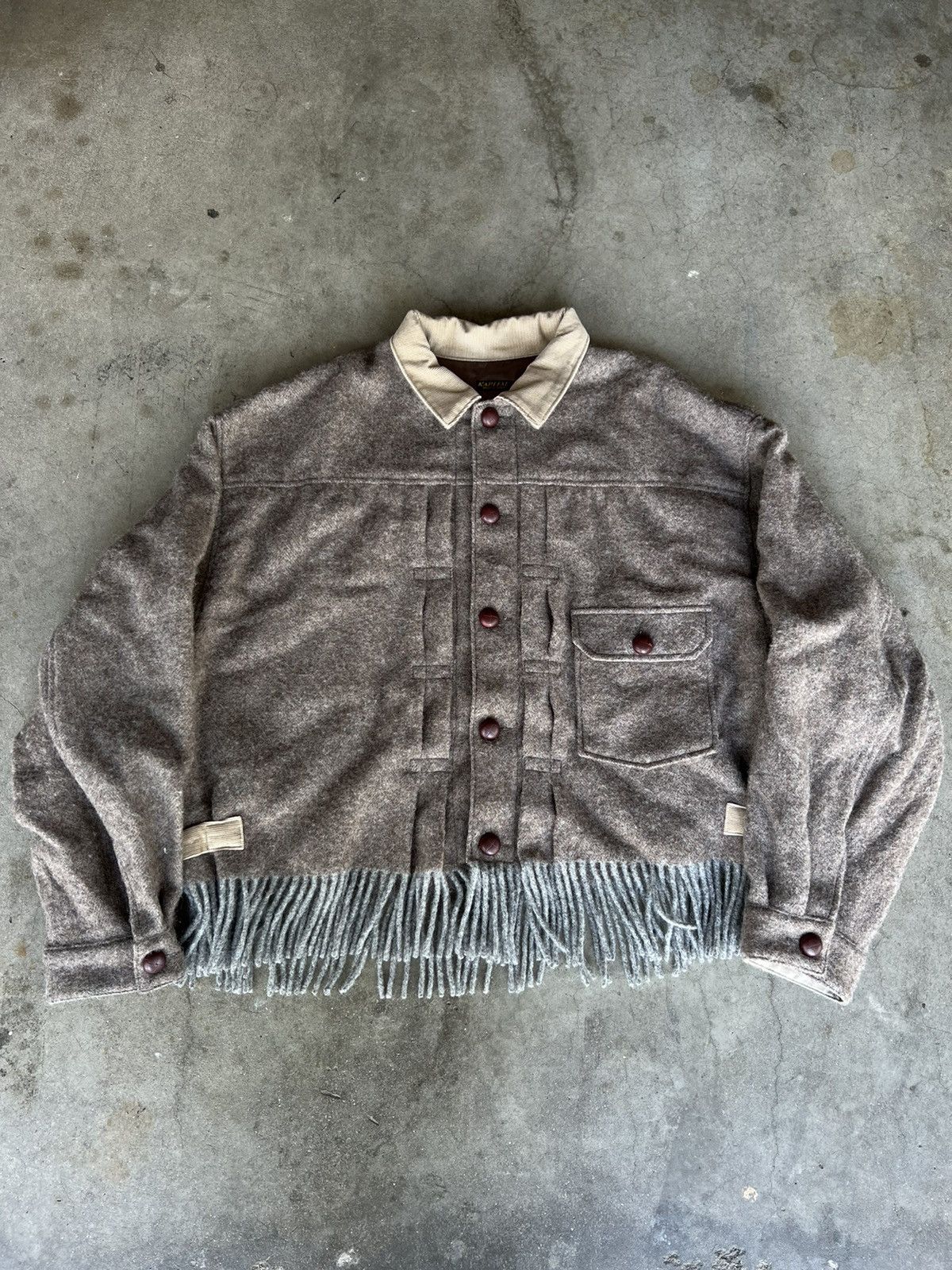 image of Kapital Fringe Herringbone Wool Jacket in Brown, Men's (Size Large)