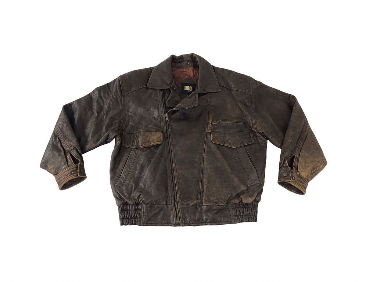 Genuine Leather × Japanese Brand × Vintage Uno Uomo Bomber Style Leather Jacket Quilted Inner Size US L / EU 52-54 / 3 - 1 Thumbnail