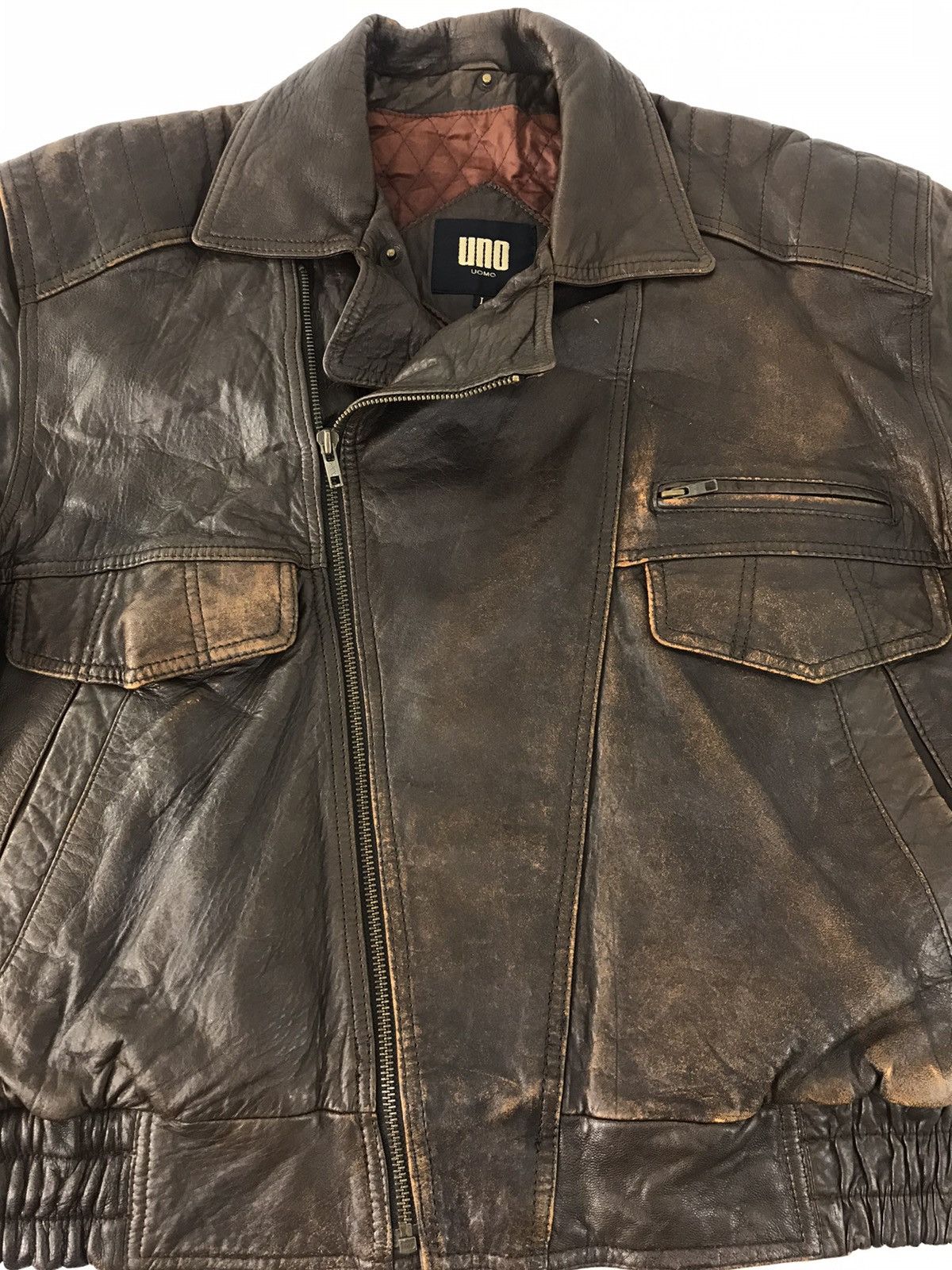 Genuine Leather × Japanese Brand × Vintage Uno Uomo Bomber Style Leather Jacket Quilted Inner Size US L / EU 52-54 / 3 - 3 Thumbnail