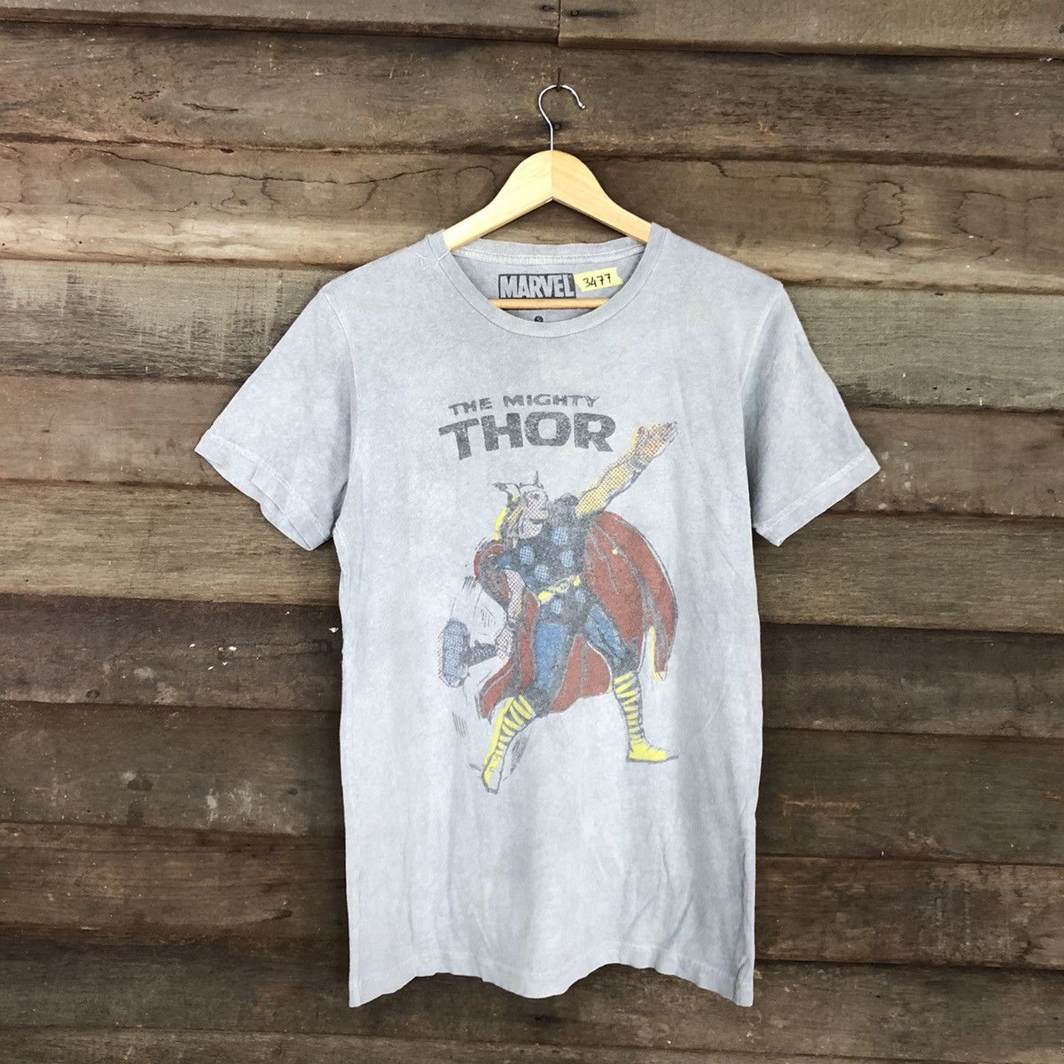 image of Marvel Comics x Movie Thor Marvel Vintage Cartoon Grey Short Sleeve Tshirt 3477, Men's (Size Small)