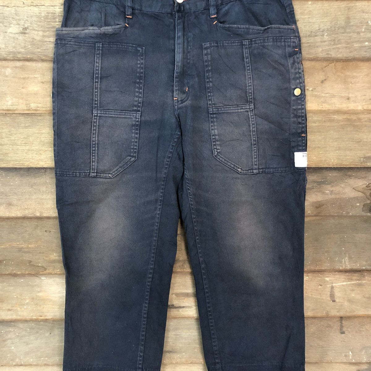 Japanese Brand RosaSen Dark Blue Multipocket cropped Cargo Pants #c981 Size US 32 / EU 48 - 4 Thumbnail