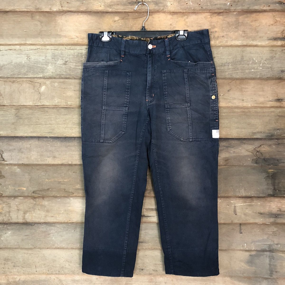 Japanese Brand RosaSen Dark Blue Multipocket cropped Cargo Pants #c981 Size US 32 / EU 48 - 1 Thumbnail