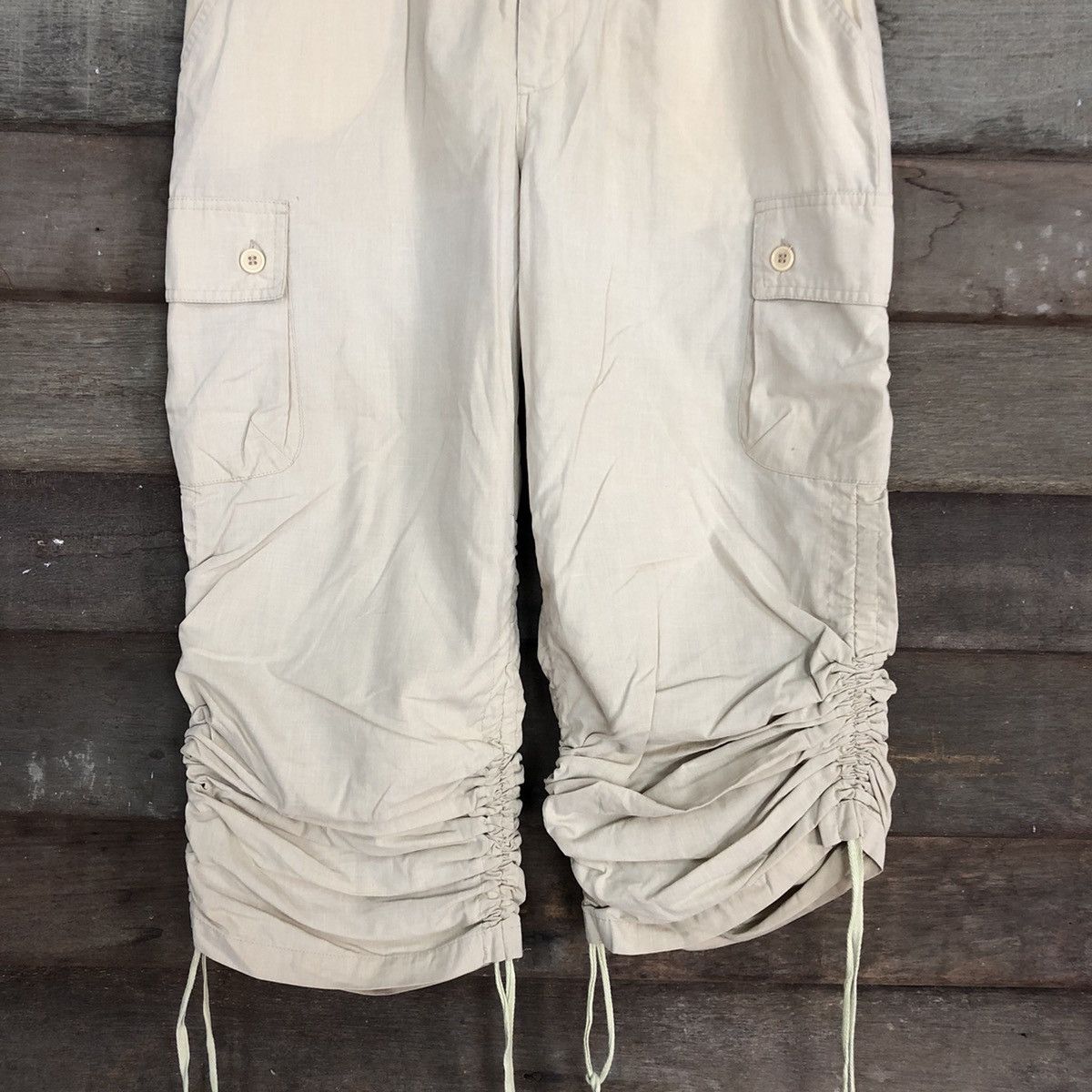 Japanese Brand N.O.T Cream Multipocket Cargo spring cropped Pants #3382 Size 28" / US 6 / IT 42 - 3 Thumbnail