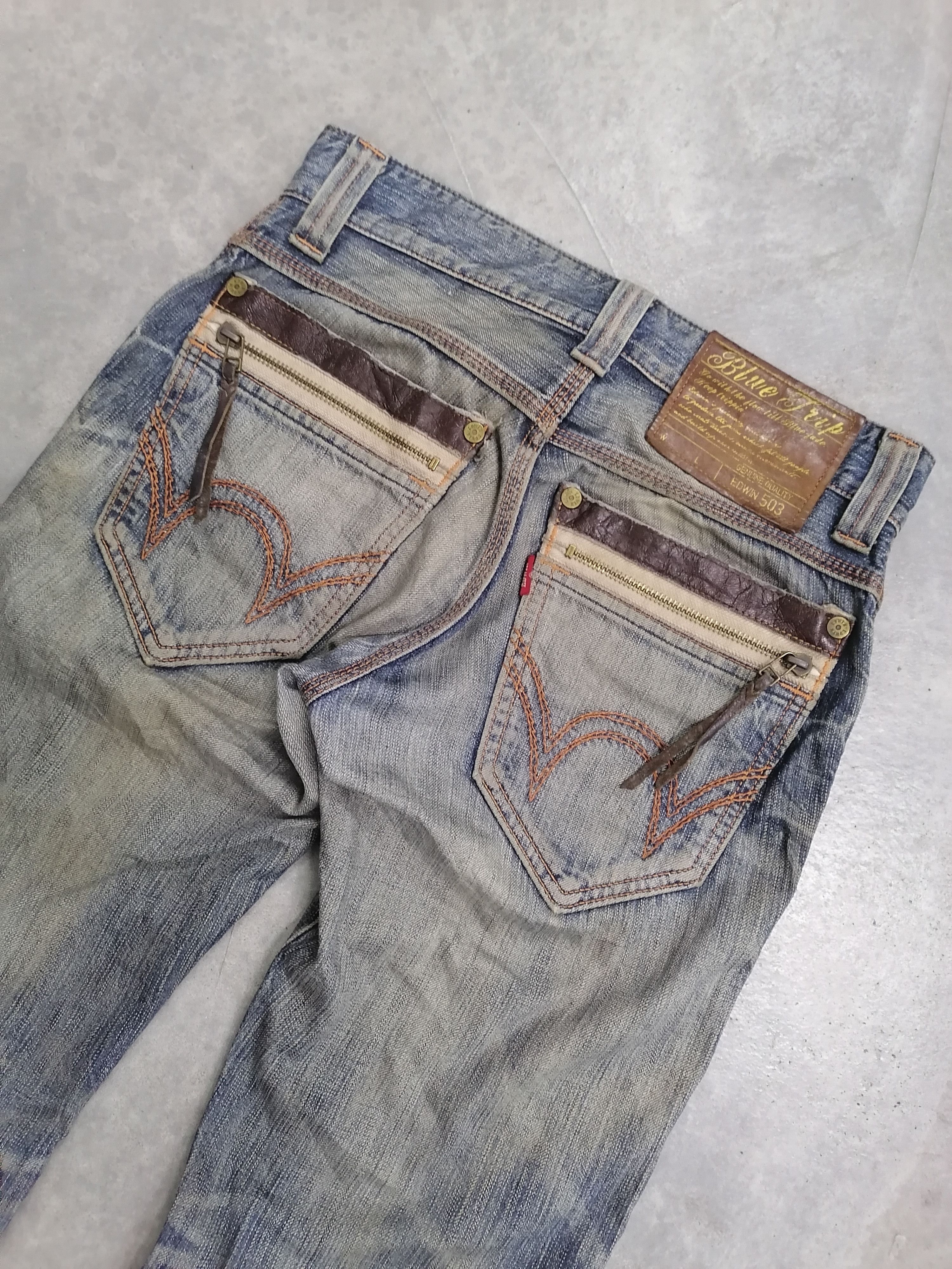 20471120 × Beauty Beast Super Trashed🔥Edwin 503 Blue Trip Distressed Denim Pants⚡⚡⚡ Size US 30 / EU 46 - 7 Thumbnail