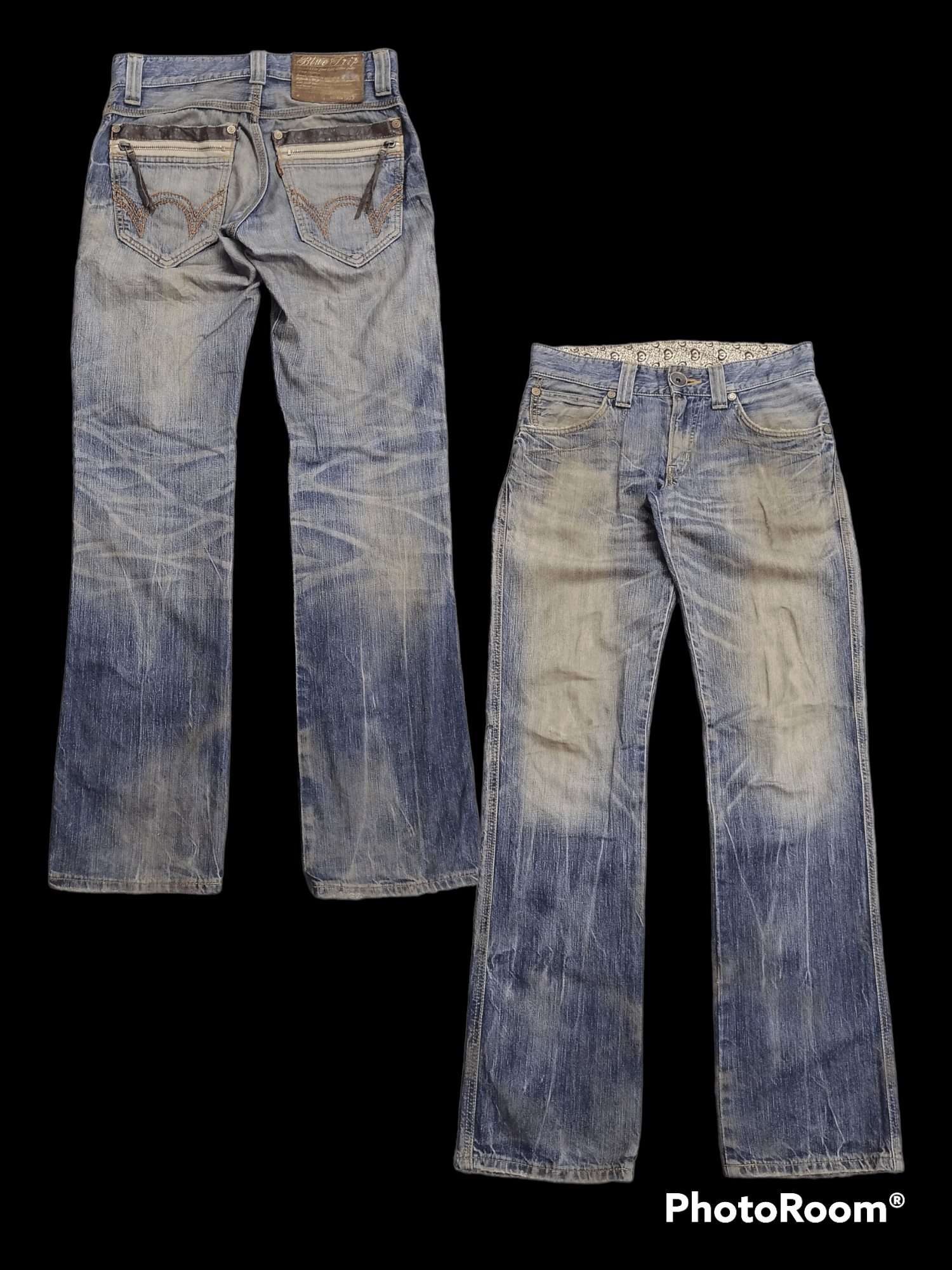 Super Trashed🔥Edwin 503 Blue Trip Distressed Denim Pants⚡⚡⚡