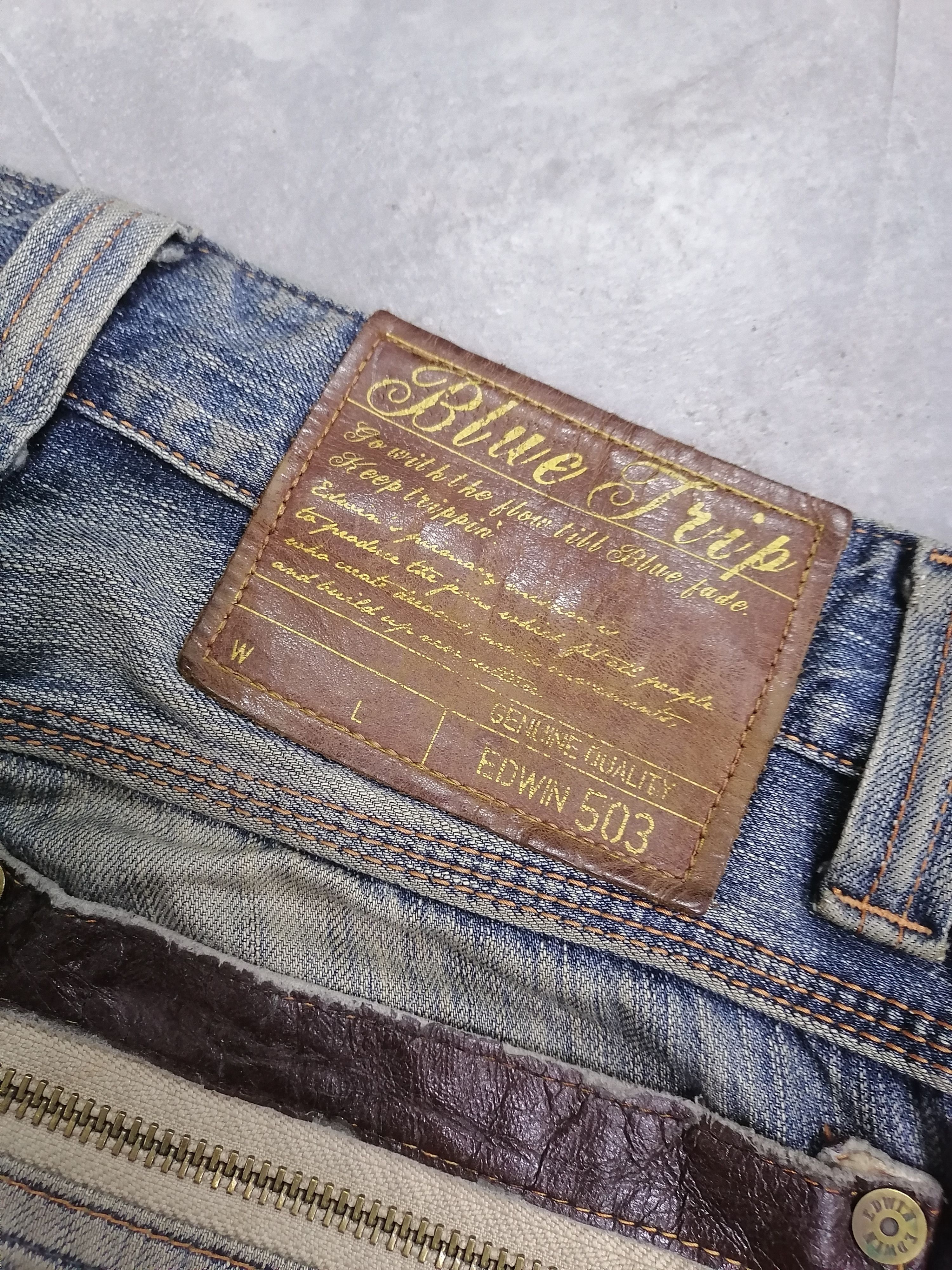 20471120 × Beauty Beast Super Trashed🔥Edwin 503 Blue Trip Distressed Denim Pants⚡⚡⚡ Size US 30 / EU 46 - 8 Thumbnail
