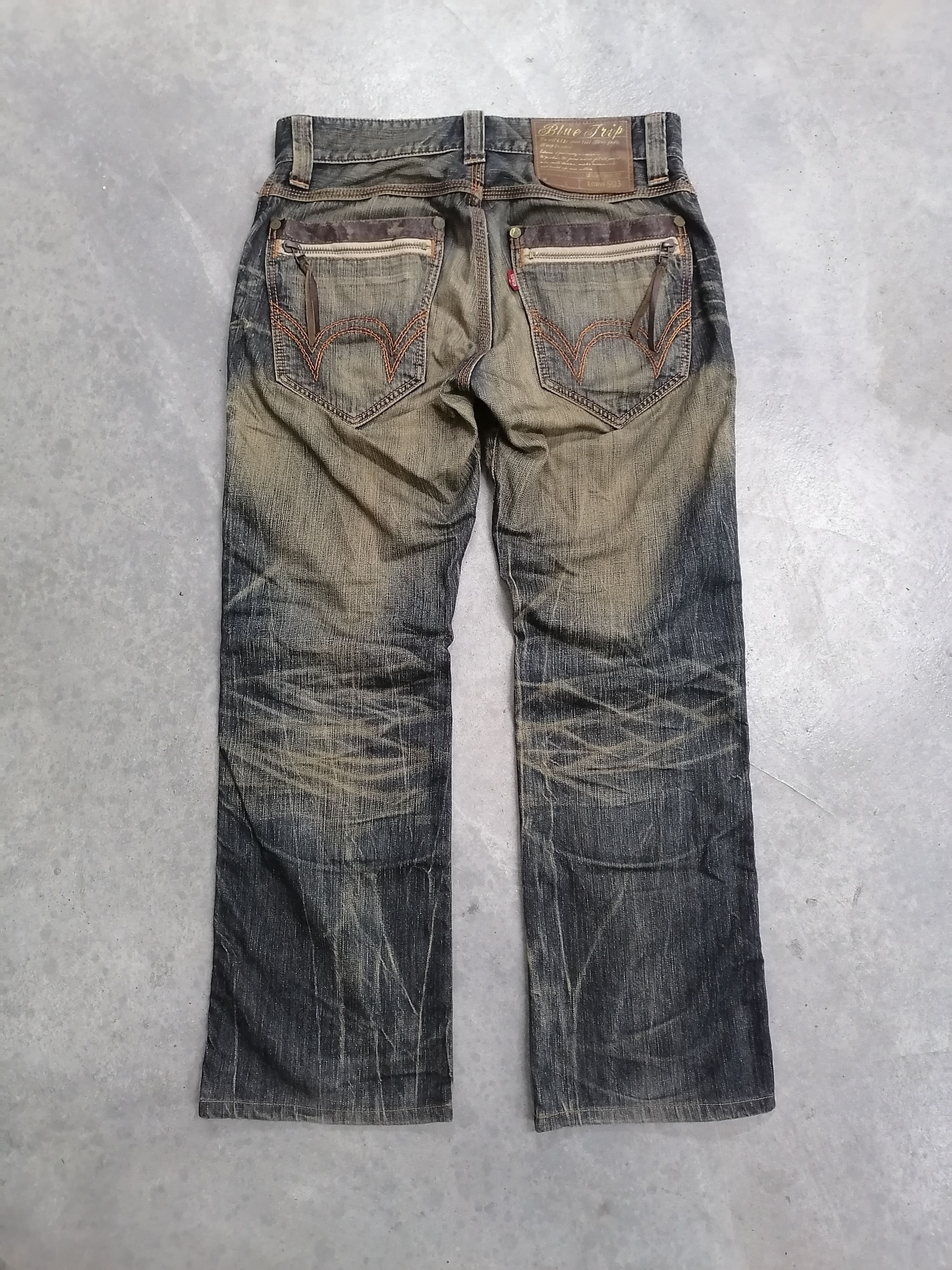 Japanese Brand Trashed Rusty Edwin 503 Blue Trip Distressed Denim Pants Size US 32 / EU 48 - 6 Thumbnail