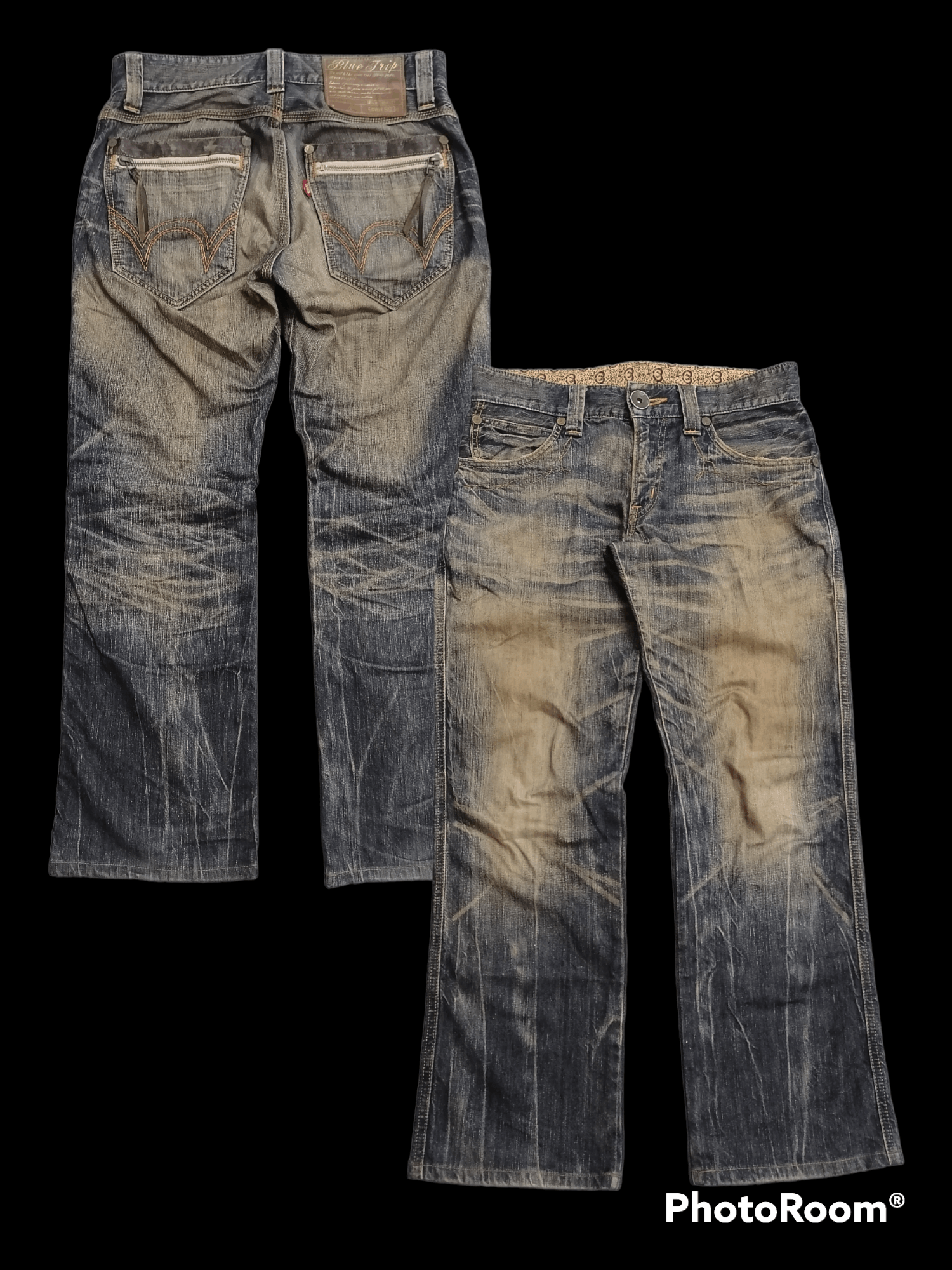 Japanese Brand Trashed Rusty Edwin 503 Blue Trip Distressed Denim Pants Size US 32 / EU 48 - 1 Thumbnail