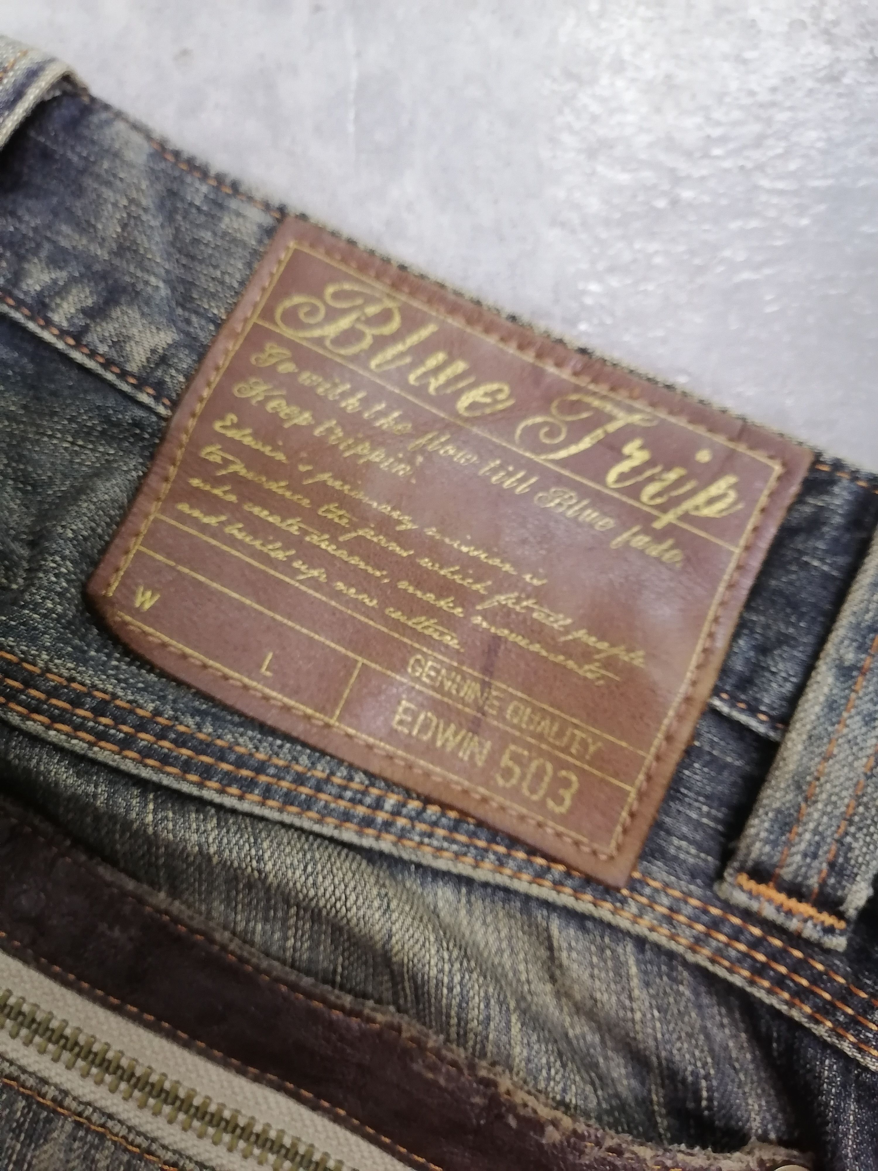 Japanese Brand Trashed Rusty Edwin 503 Blue Trip Distressed Denim Pants Size US 32 / EU 48 - 8 Thumbnail
