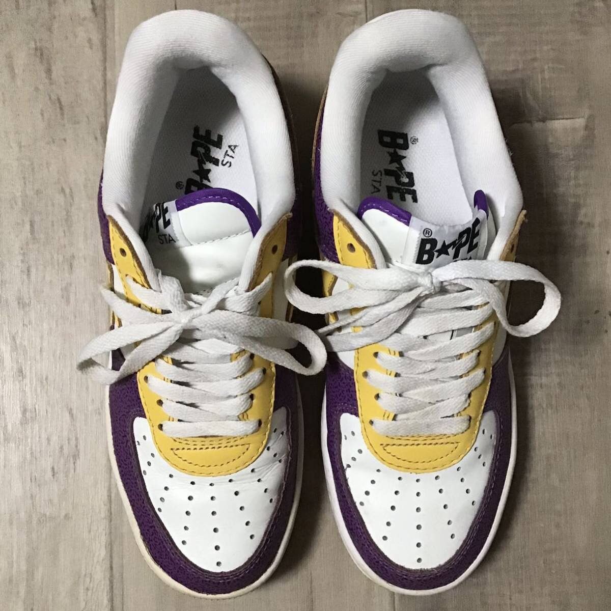 Bape 🔥Lakers color🔥 Leather BAPE STA sneakers a bathing ape shoes Size US 8 / EU 41 - 4 Thumbnail