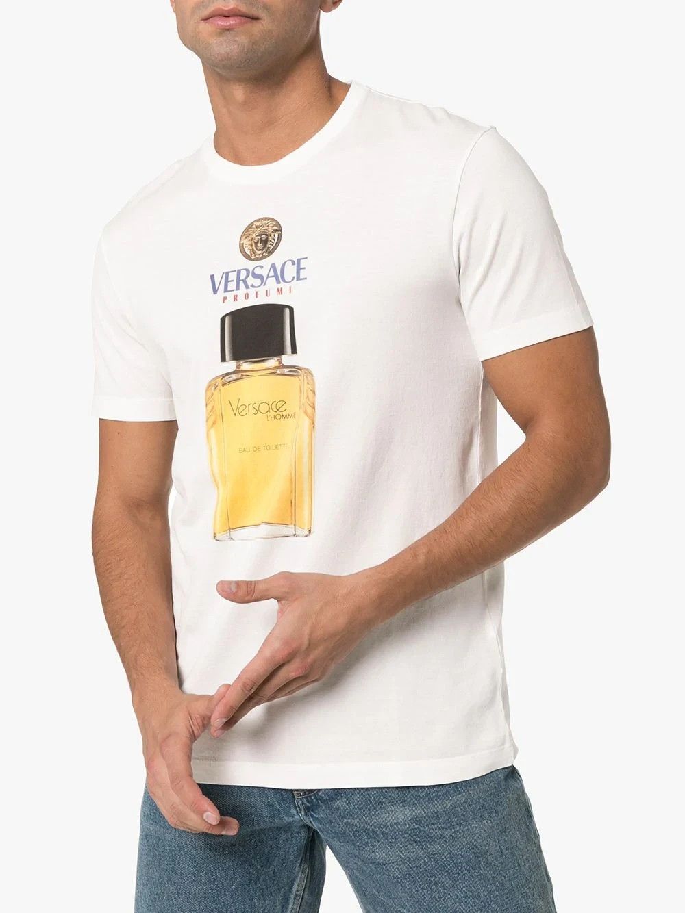 image of Versace White Perfume Bottle Print T-Shirt - Small, Men's