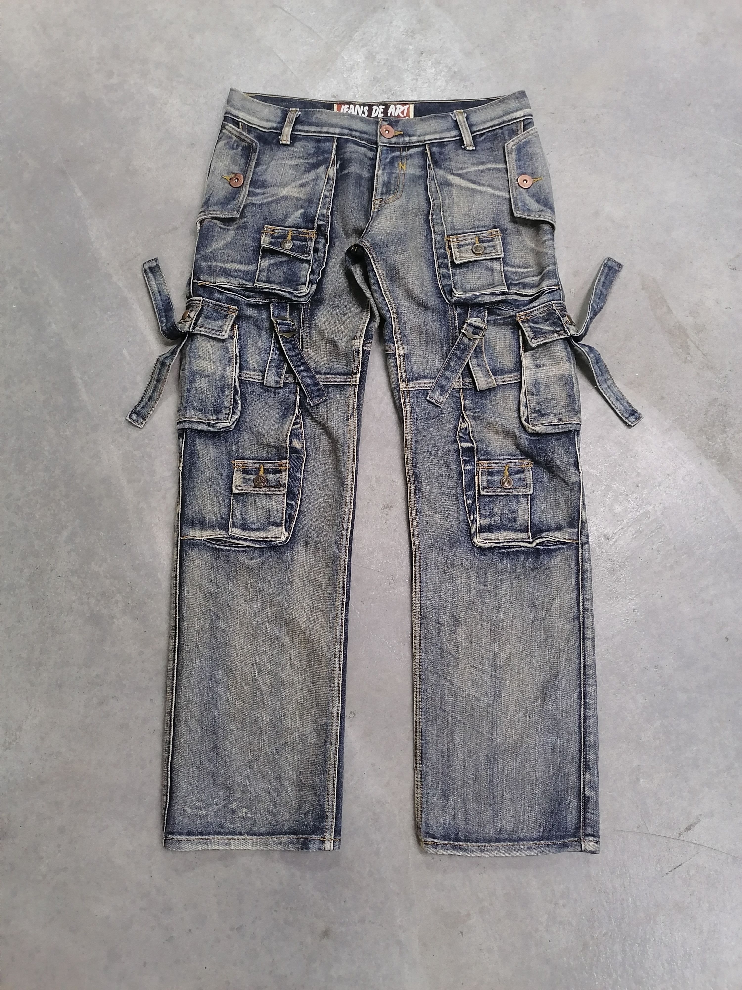 Japanese Brand RARE🔥Jeans De Art Tactical Bondage Distressed Denim Pants⚡ Size US 32 / EU 48 - 2 Thumbnail