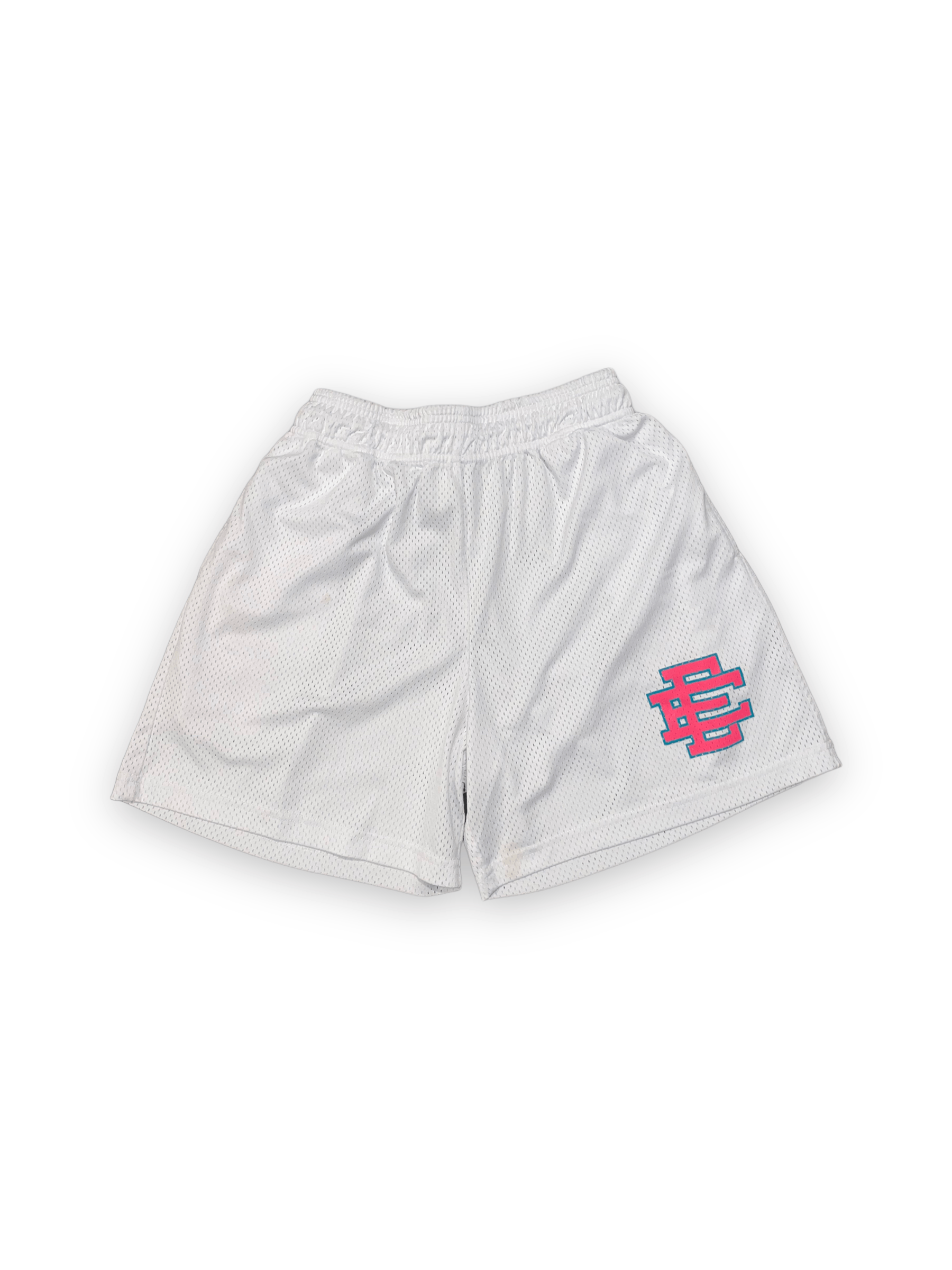 image of Eric Emanuel White Pink Basketball Shorts, Men's (Size 32)