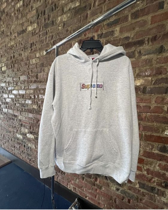supreme bling box logo hooded sweatshirt ash grey