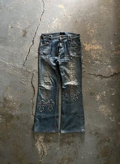 Chrome Hearts White & Blue Leather Cross Patches Jeans – SHENGLI