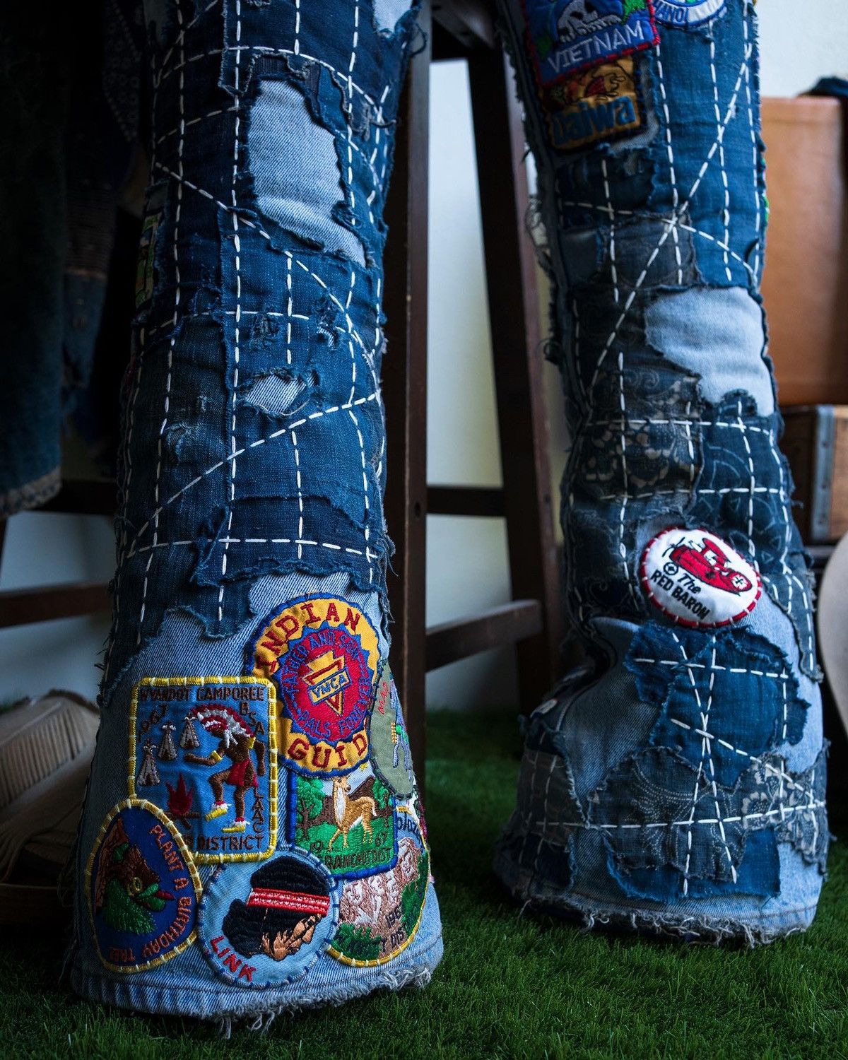 Handmade × Levi's × Vintage “Where Do You Go” Composted Boro Levi’s 684 Bell Bottoms Size US 31 - 6 Thumbnail