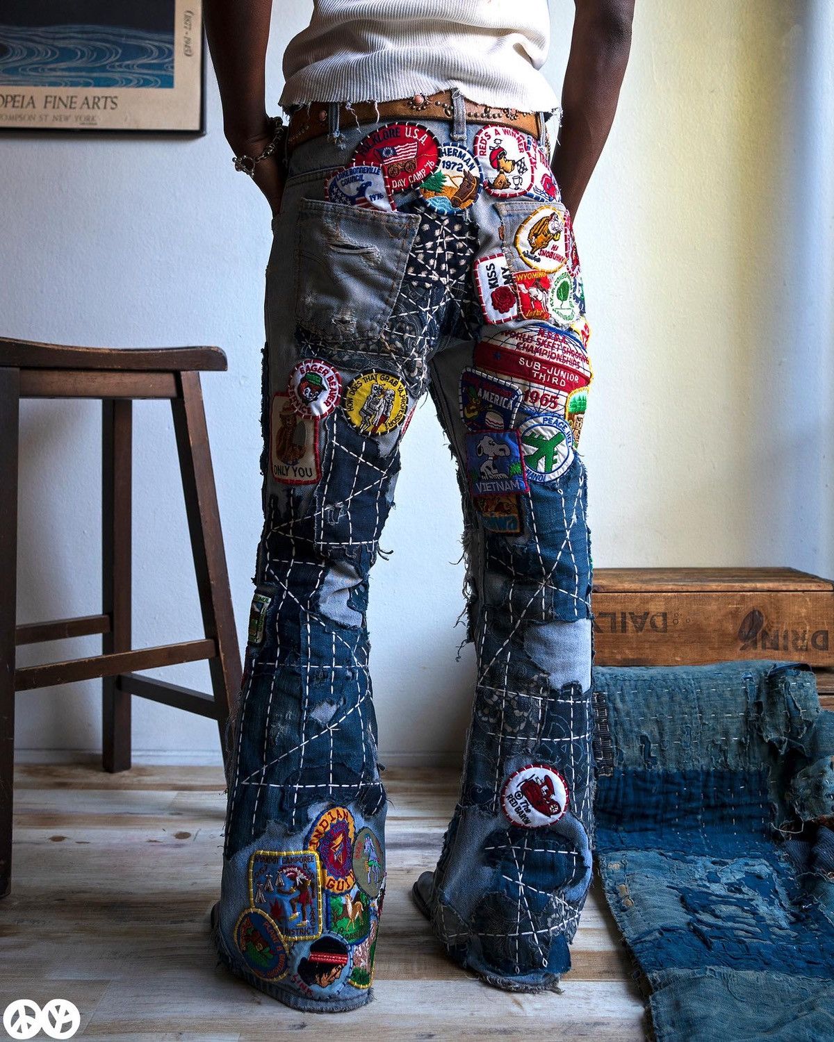 Handmade × Levi's × Vintage “Where Do You Go” Composted Boro Levi’s 684 Bell Bottoms Size US 31 - 1 Thumbnail
