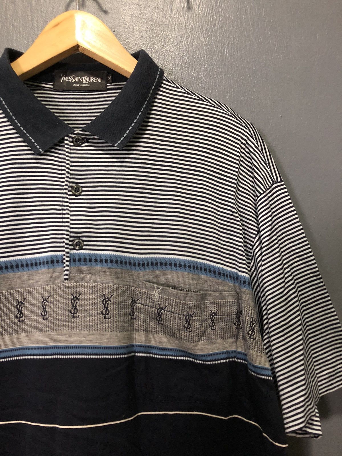 Vintage × Yves Saint Laurent VINTAGE YSL POUR HOMME STRIPE CHEST MONOGRAM POLO SHIRT Size US L / EU 52-54 / 3 - 2 Thumbnail