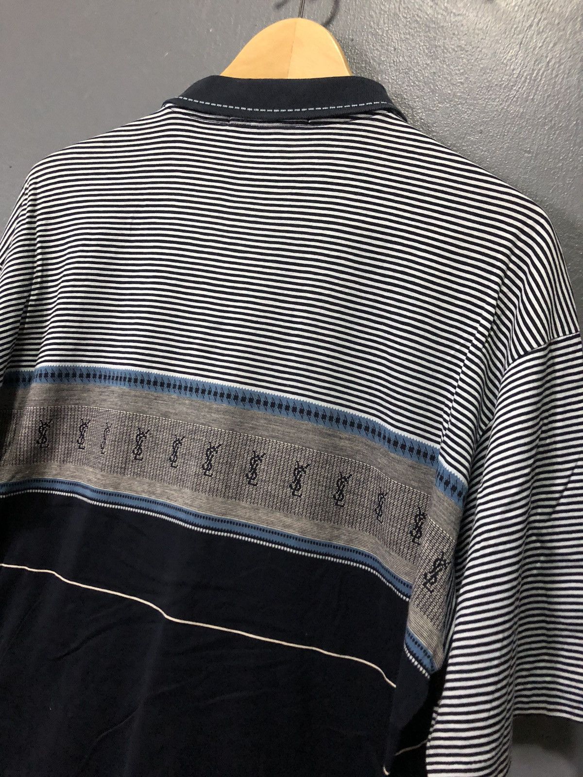 Vintage × Yves Saint Laurent VINTAGE YSL POUR HOMME STRIPE CHEST MONOGRAM POLO SHIRT Size US L / EU 52-54 / 3 - 8 Thumbnail
