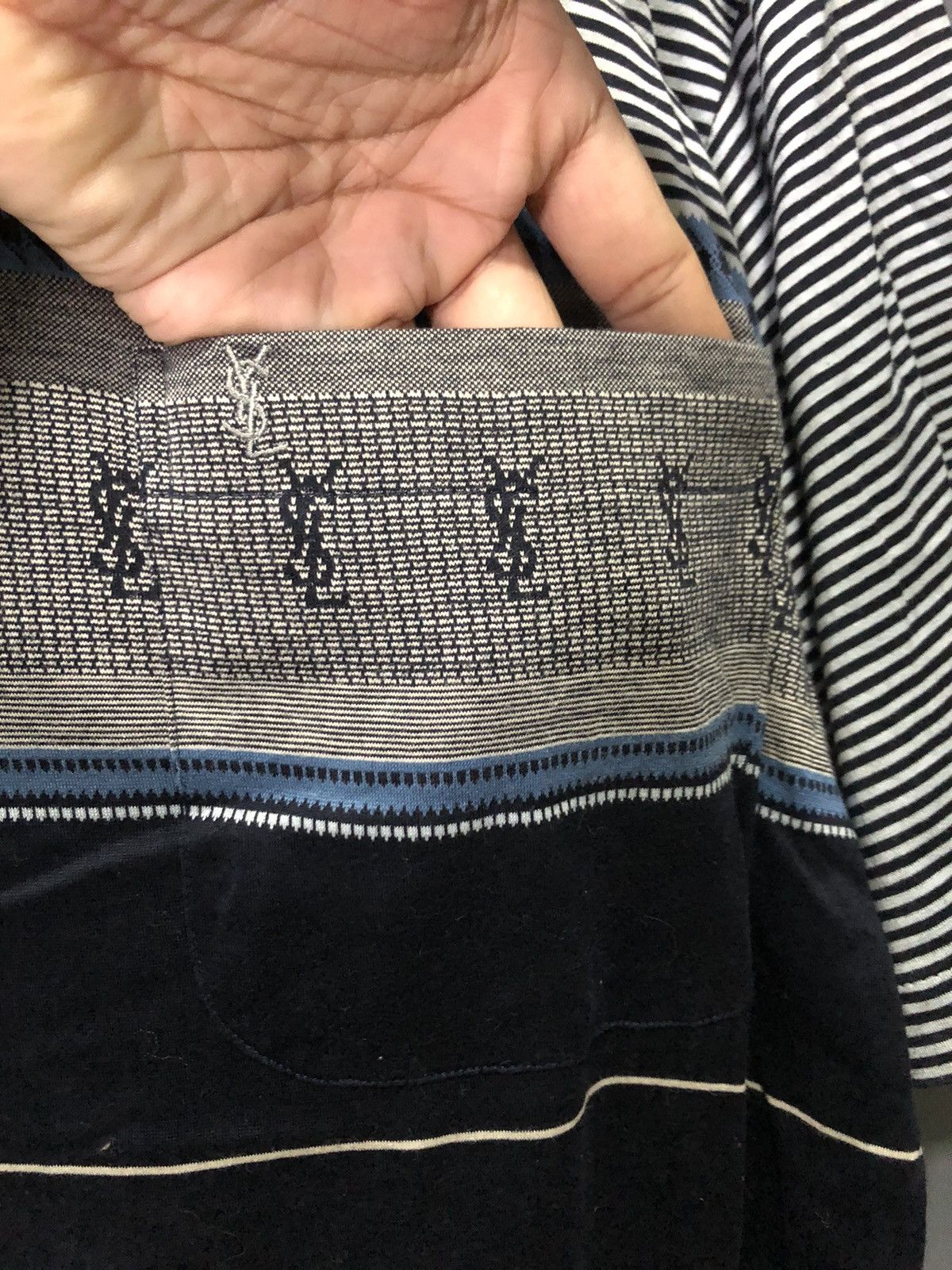 Vintage × Yves Saint Laurent VINTAGE YSL POUR HOMME STRIPE CHEST MONOGRAM POLO SHIRT Size US L / EU 52-54 / 3 - 4 Thumbnail