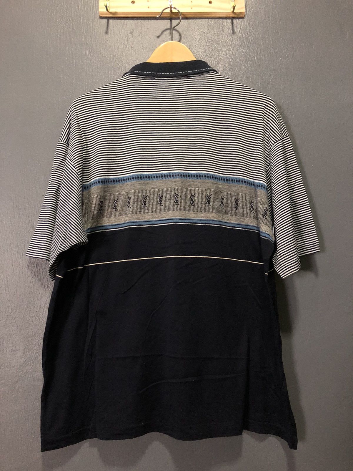 Vintage × Yves Saint Laurent VINTAGE YSL POUR HOMME STRIPE CHEST MONOGRAM POLO SHIRT Size US L / EU 52-54 / 3 - 7 Thumbnail