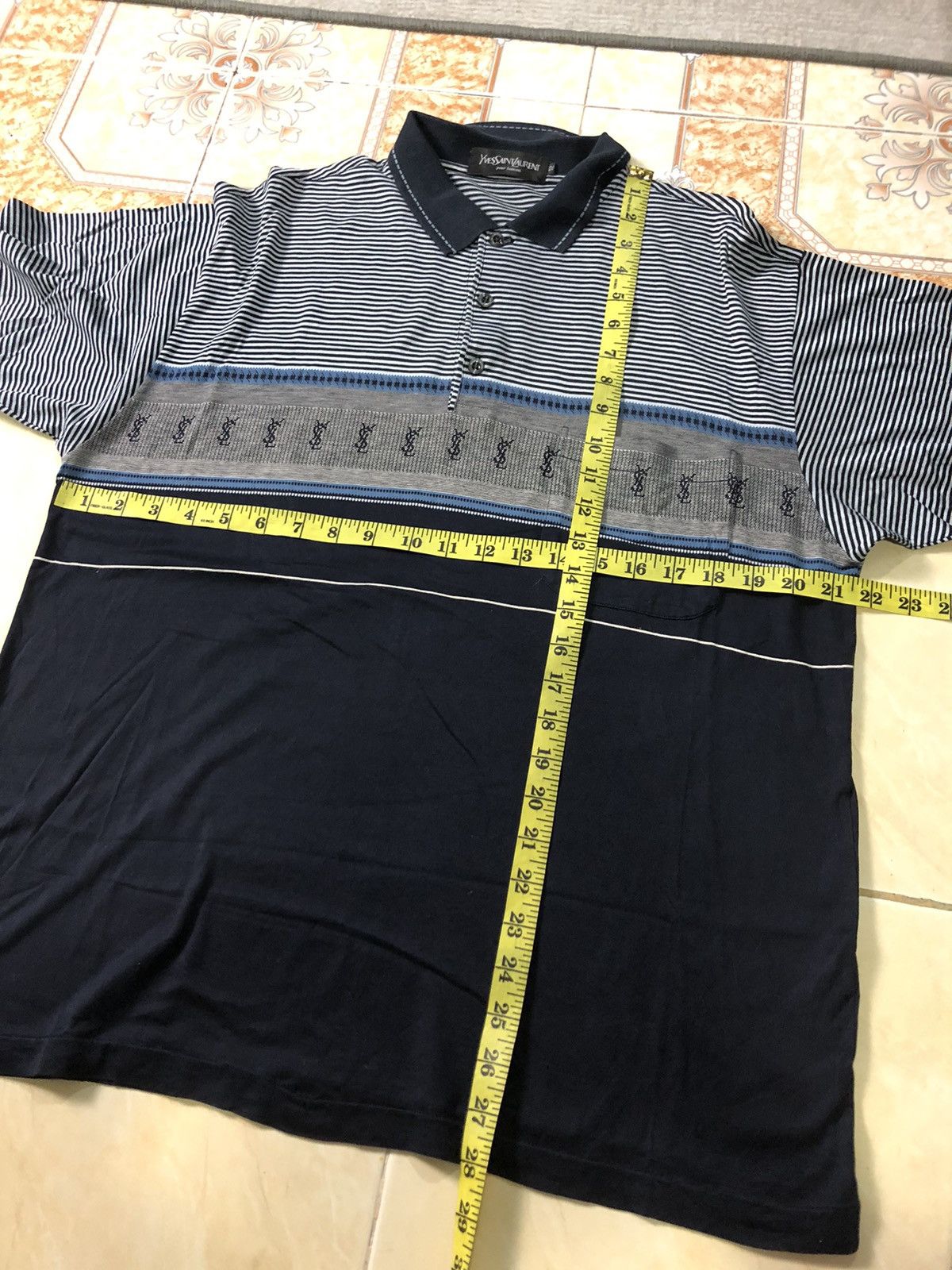 Vintage × Yves Saint Laurent VINTAGE YSL POUR HOMME STRIPE CHEST MONOGRAM POLO SHIRT Size US L / EU 52-54 / 3 - 9 Thumbnail