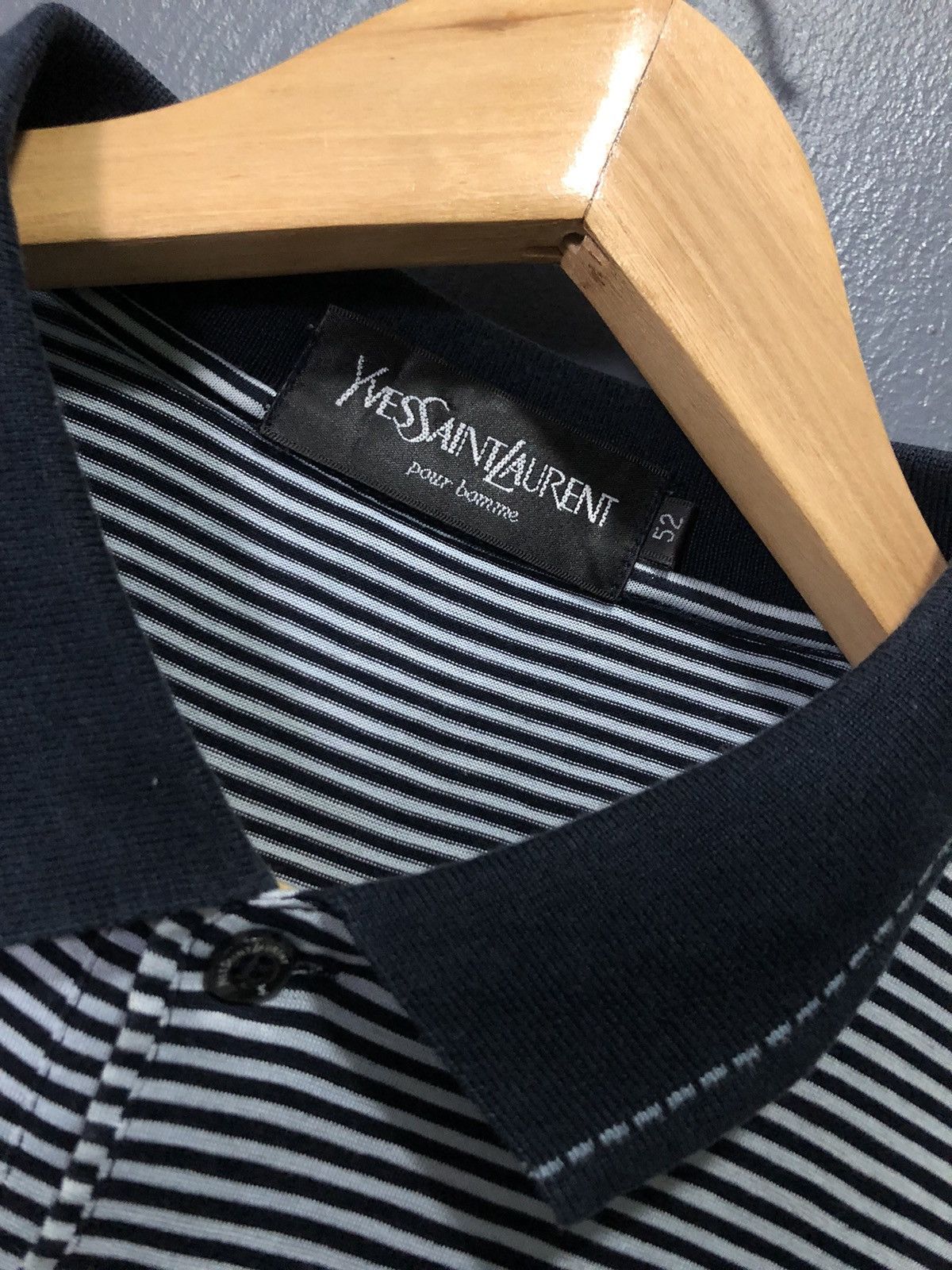 Vintage × Yves Saint Laurent VINTAGE YSL POUR HOMME STRIPE CHEST MONOGRAM POLO SHIRT Size US L / EU 52-54 / 3 - 5 Thumbnail