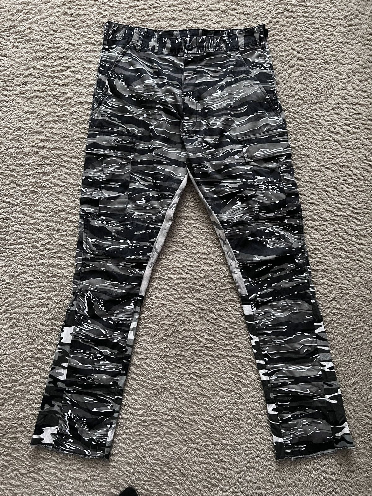 image of Gallery Dept x Rothco Slim Flared Fatigue Cargo Trousers “City Tiger Camo” in Grey, Men's (Size 34)