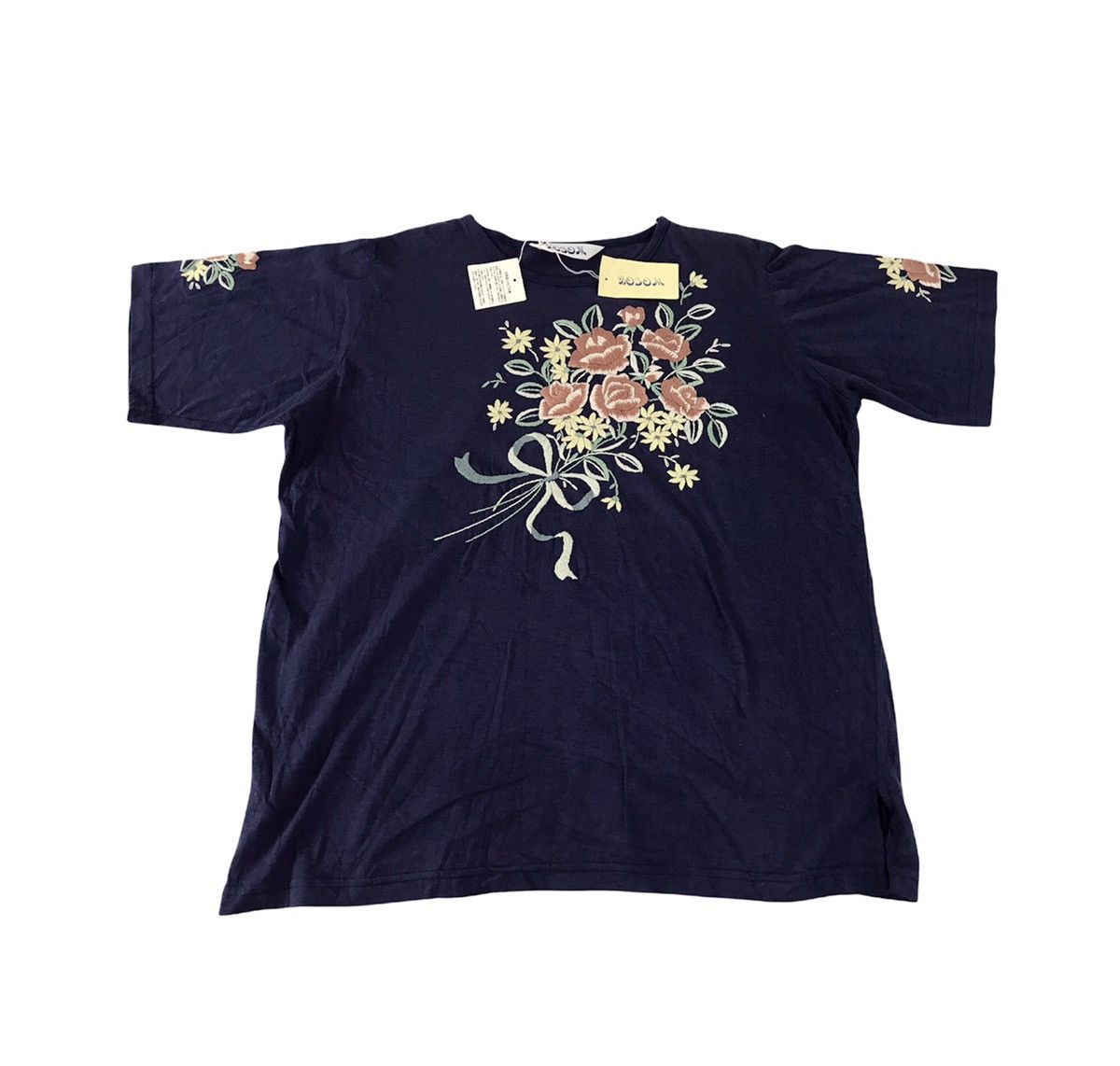 image of Art x Vintage Rosom Embroidery Floral Logo Tee in Blueblack, Women's (Size Medium)