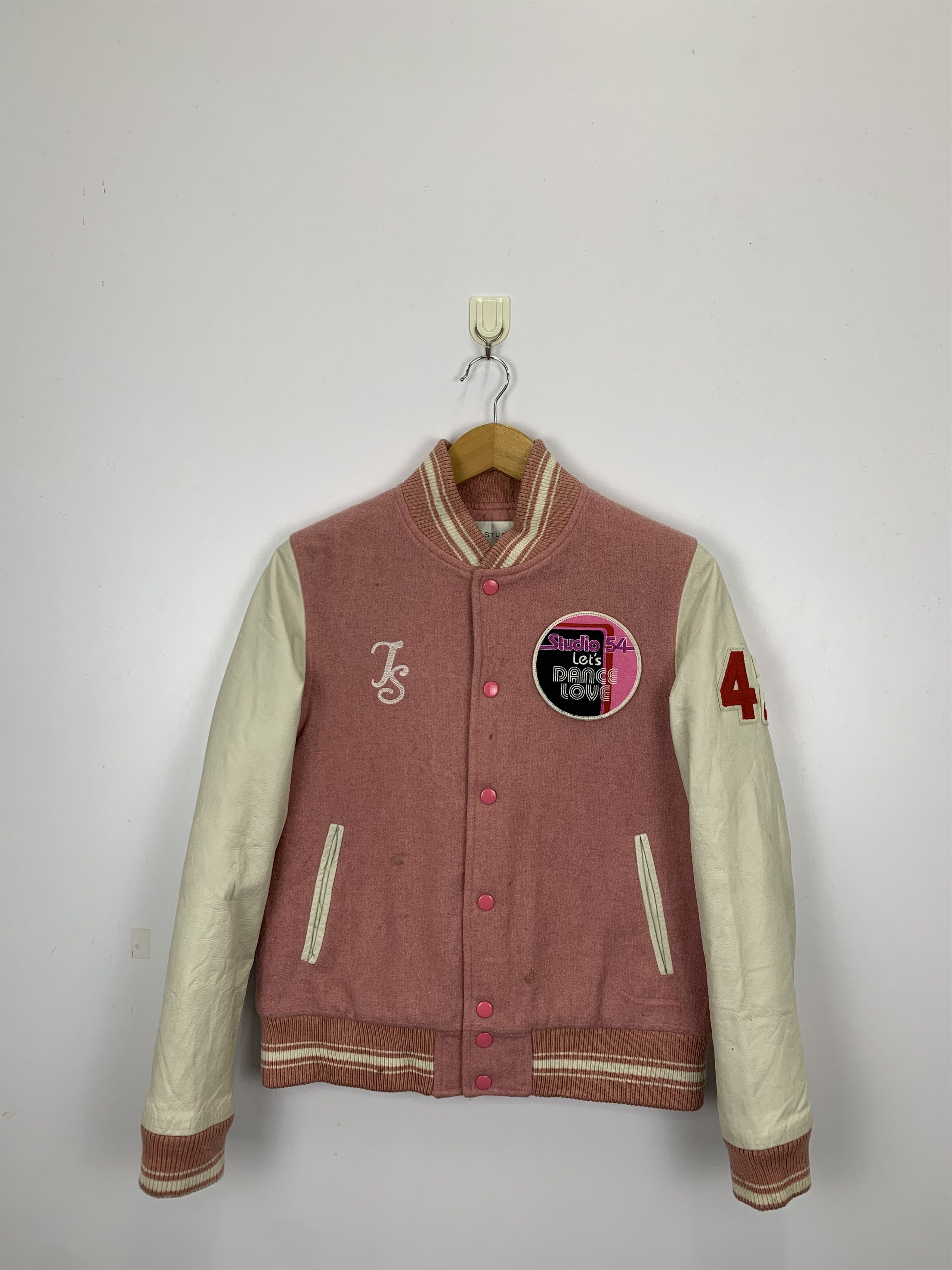 Pre-owned Jil Stuart X Varsity Jacket Vintage Wool Leather Varsity Jacket Pink In Peach