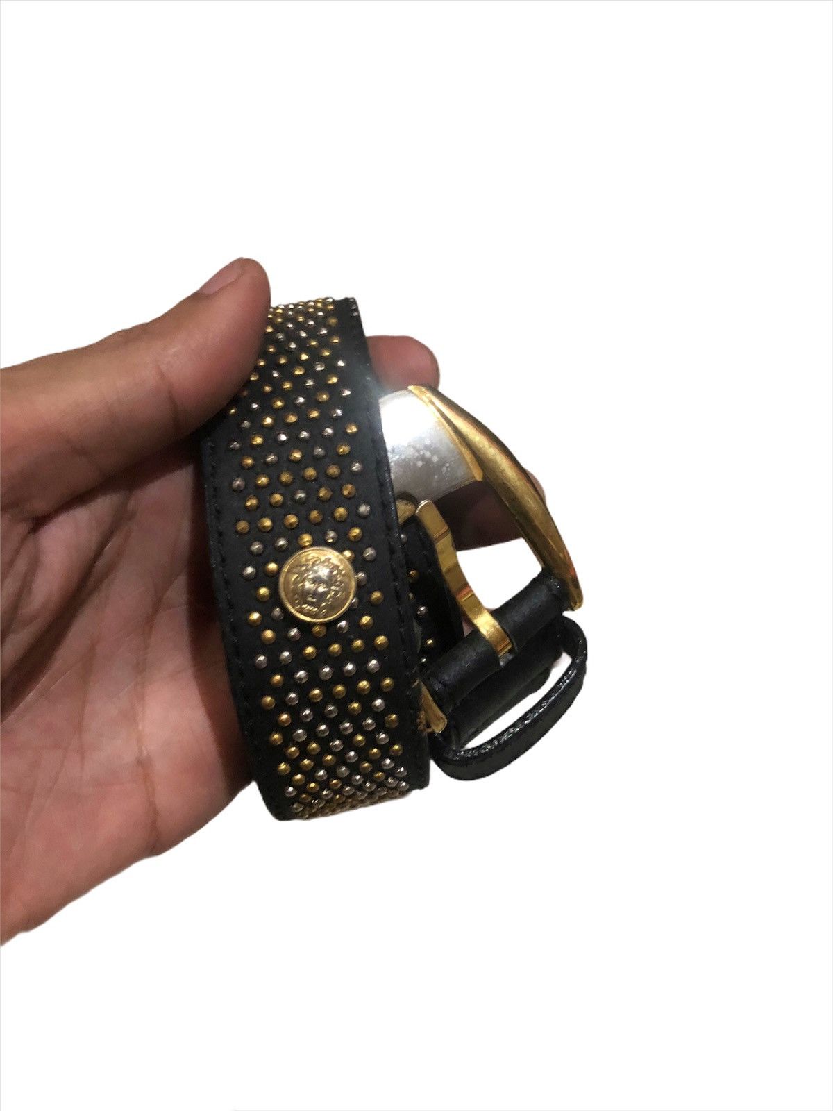 Gianni Valentino Gianni Versace 🇮🇹 Medusa Gold Pleat Leather Belt Size ONE SIZE - 1 Thumbnail