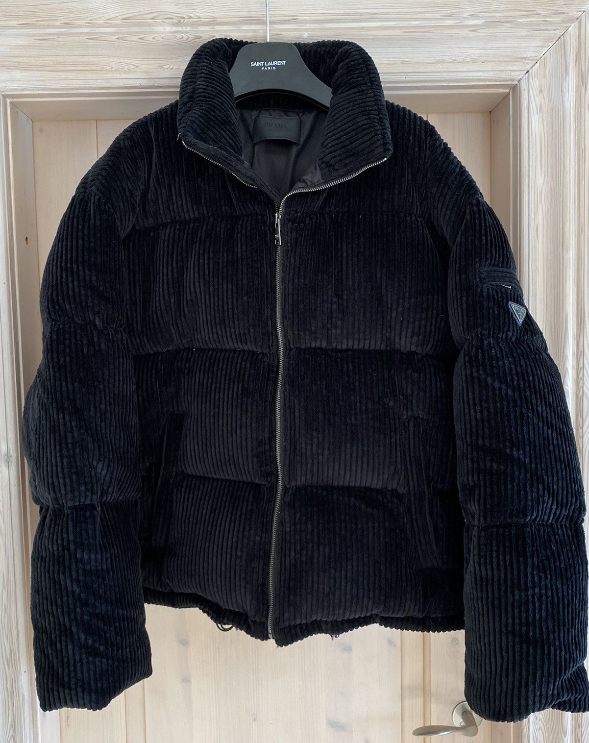 image of Prada Grail Corduroy Velvet Puffer in Black, Men's (Size XL)