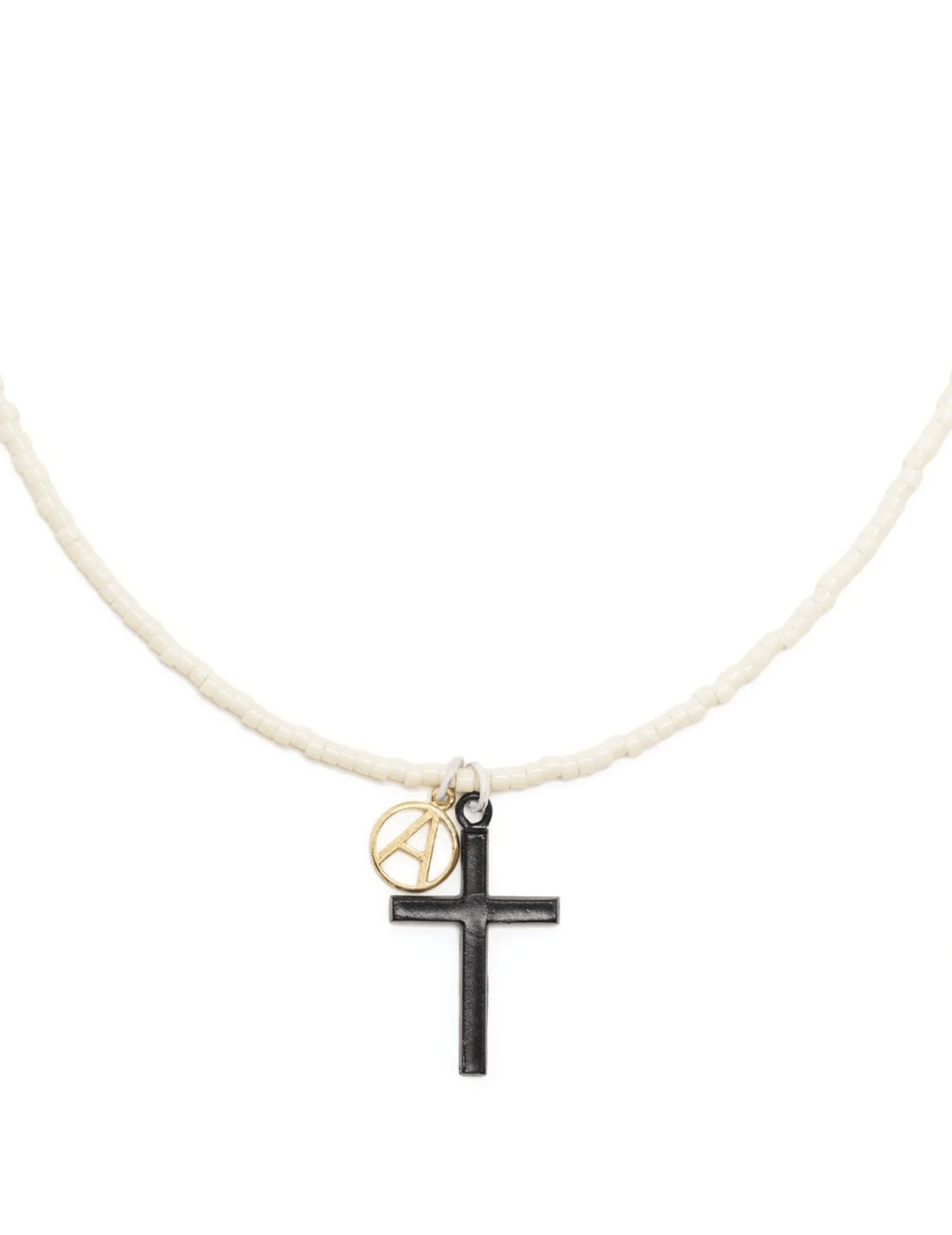 image of Undercover Beaded Cross Necklace In White, Men's