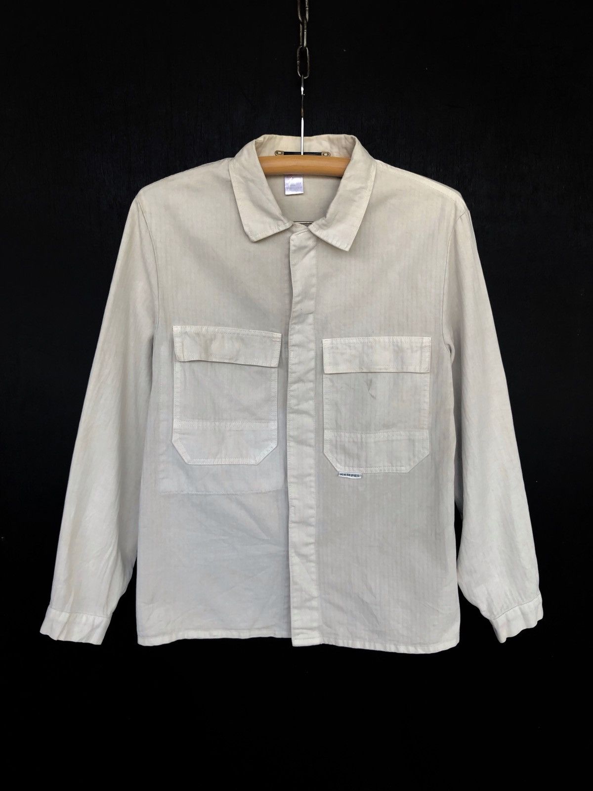 Japanese Brand Kempel EU Herringbone Two Pocket Jacket Shirt Size US M / EU 48-50 / 2 - 1 Thumbnail