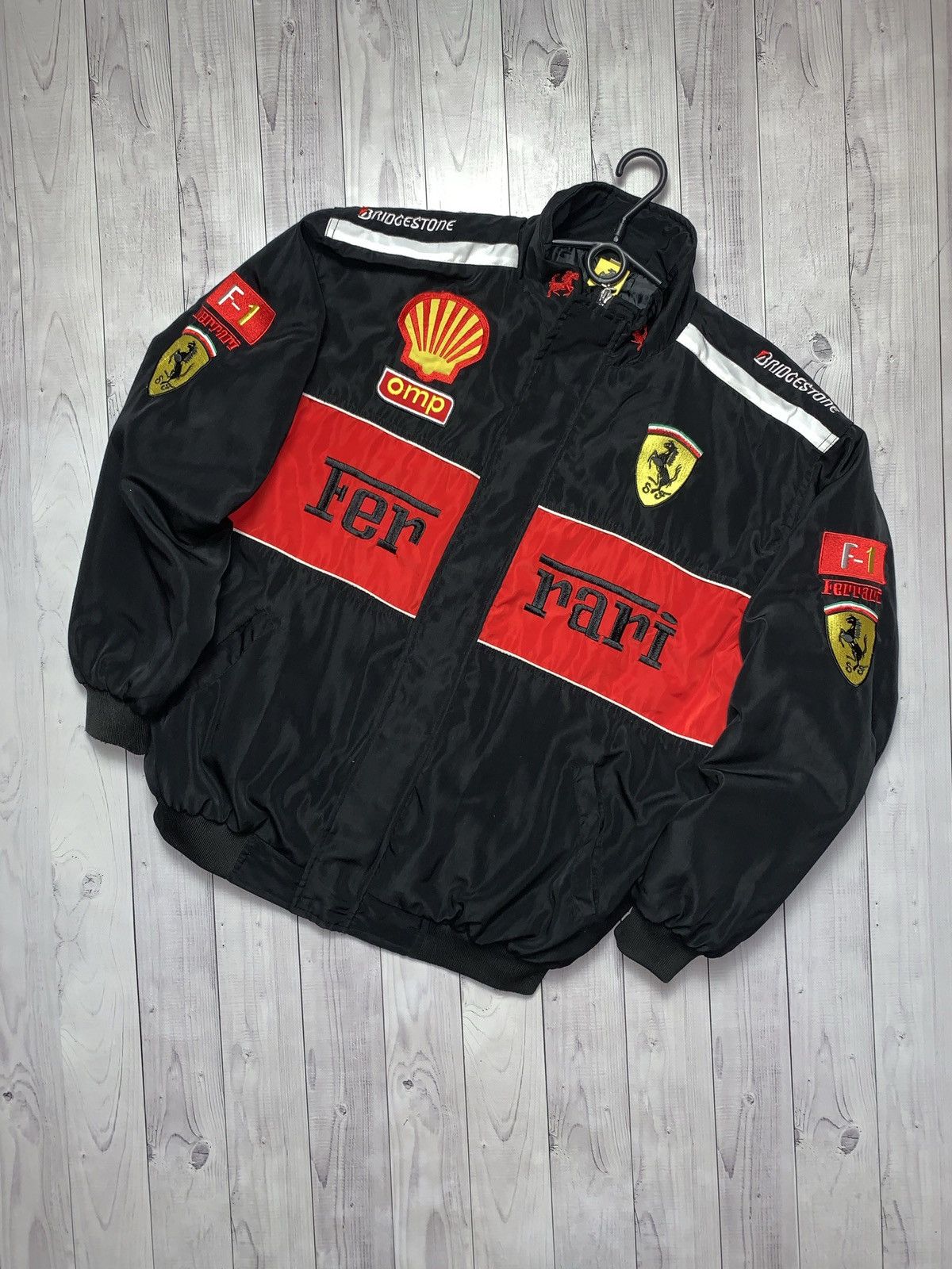 image of Vintage Ferrari Racing Jacket Logo Size Xxl in Black, Men's